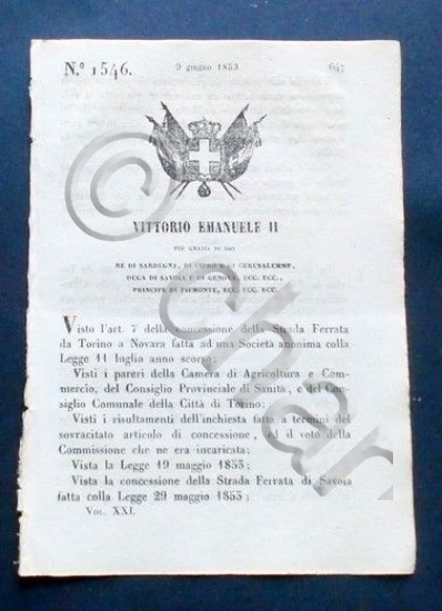 Decreto Vittorio Emanuele II - Via ferrata Stazione Torino Novara …