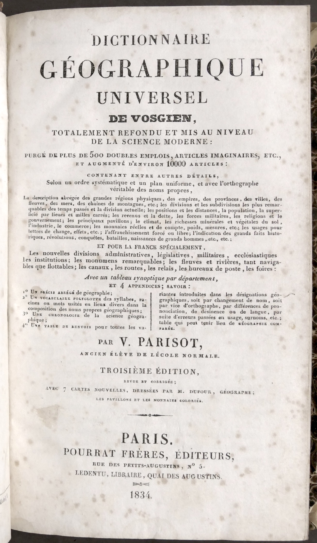 Dictionnaire géographique universel de Vosgien - ed. 1834