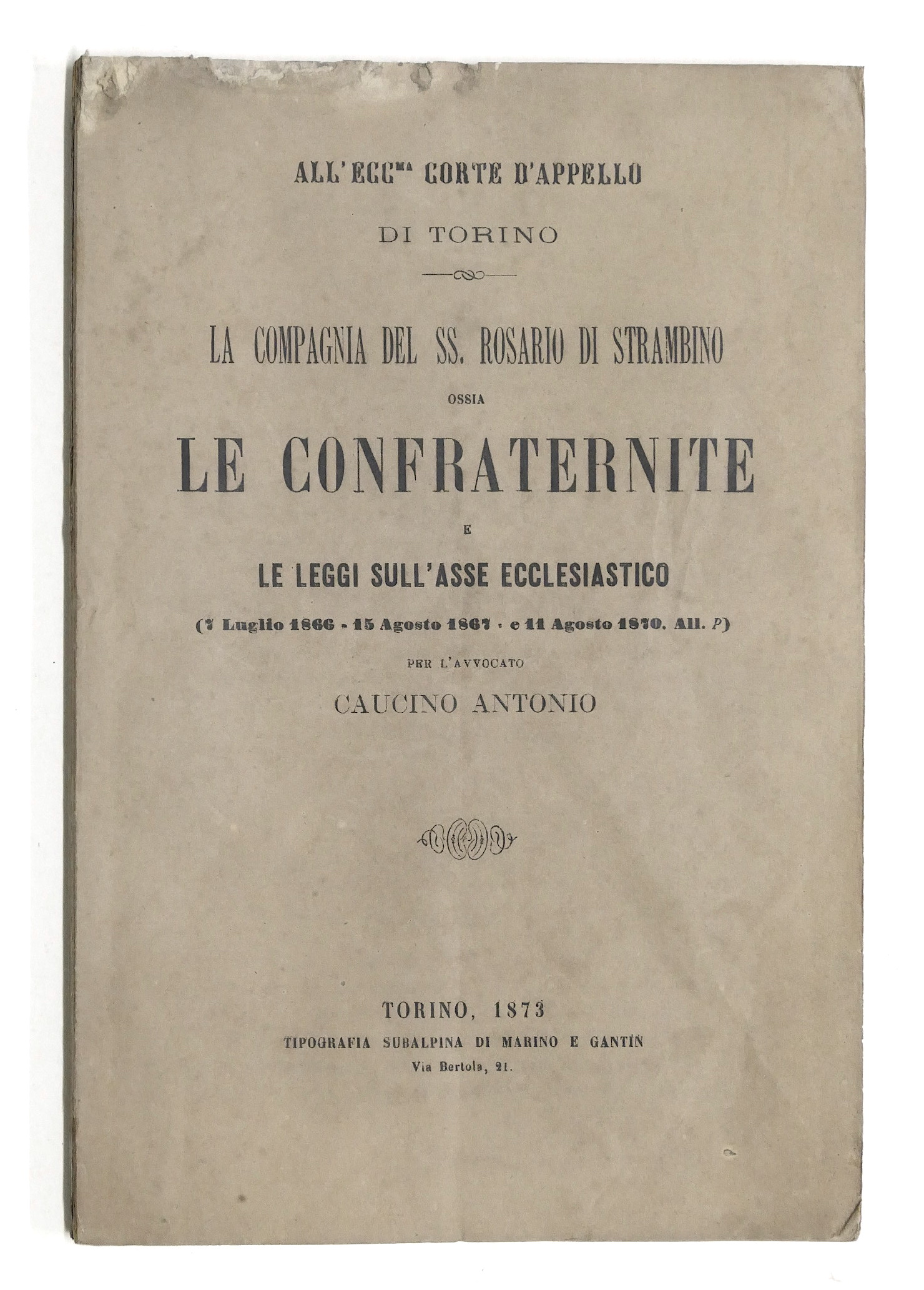 Diritto - Le Confraternite e le leggi sull'Asse Ecclesiastico - …