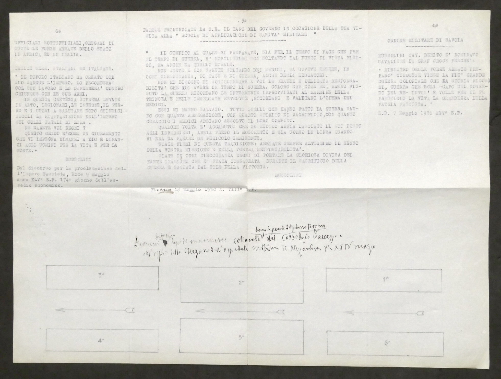 Discorsi di Mussolini - Proclama Impero / Scuola Sanità Militare …