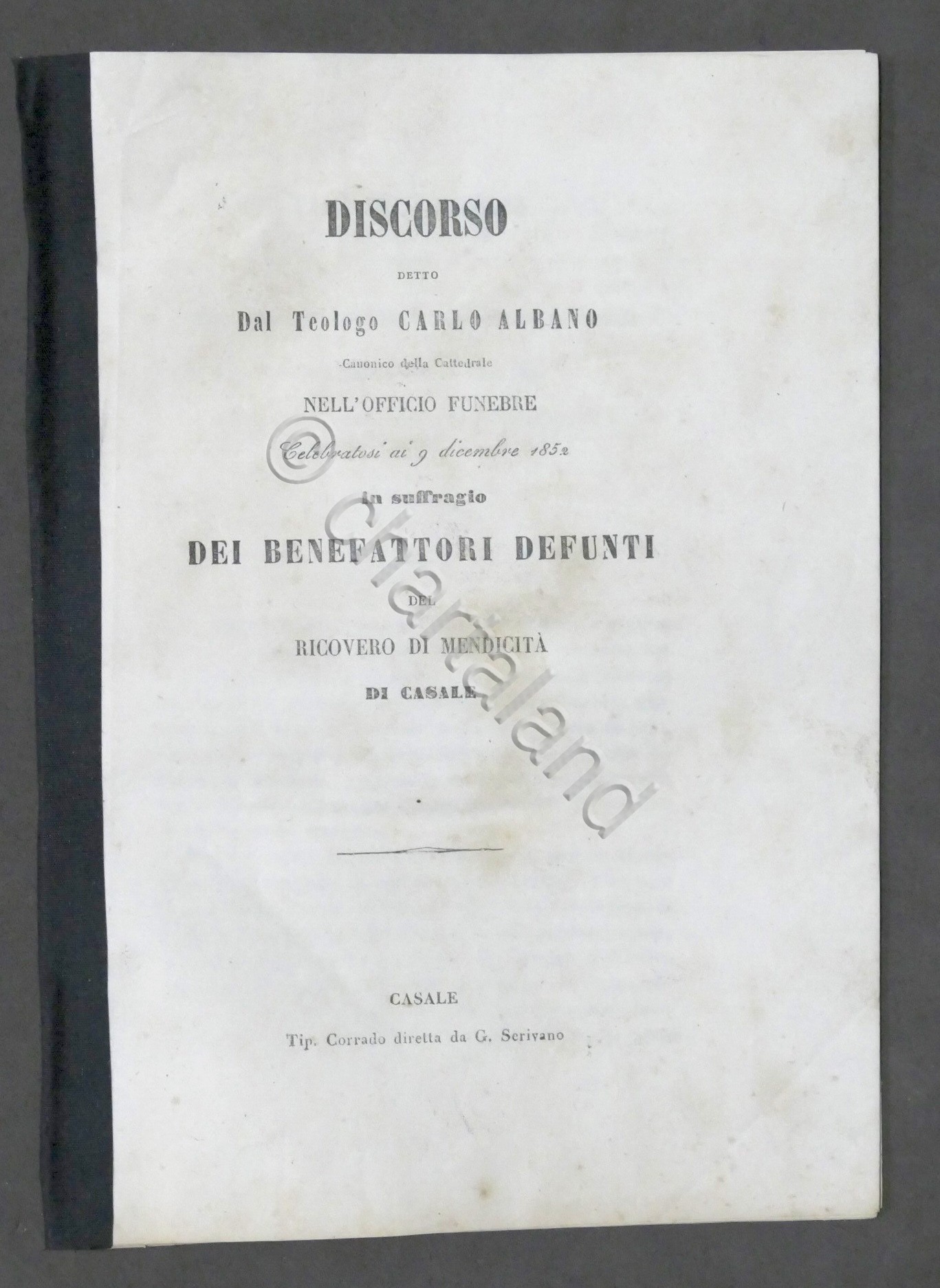 Discorso in suffragio dei benefattori del ricovero di Mendicità di …
