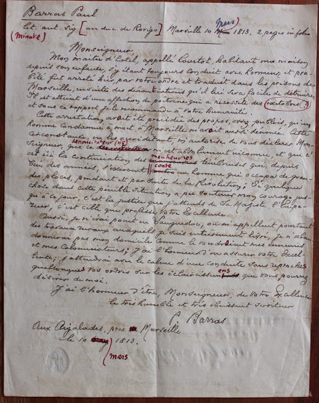 Documento bozza e manoscritto con Autografo Paul François J. Nicolas …