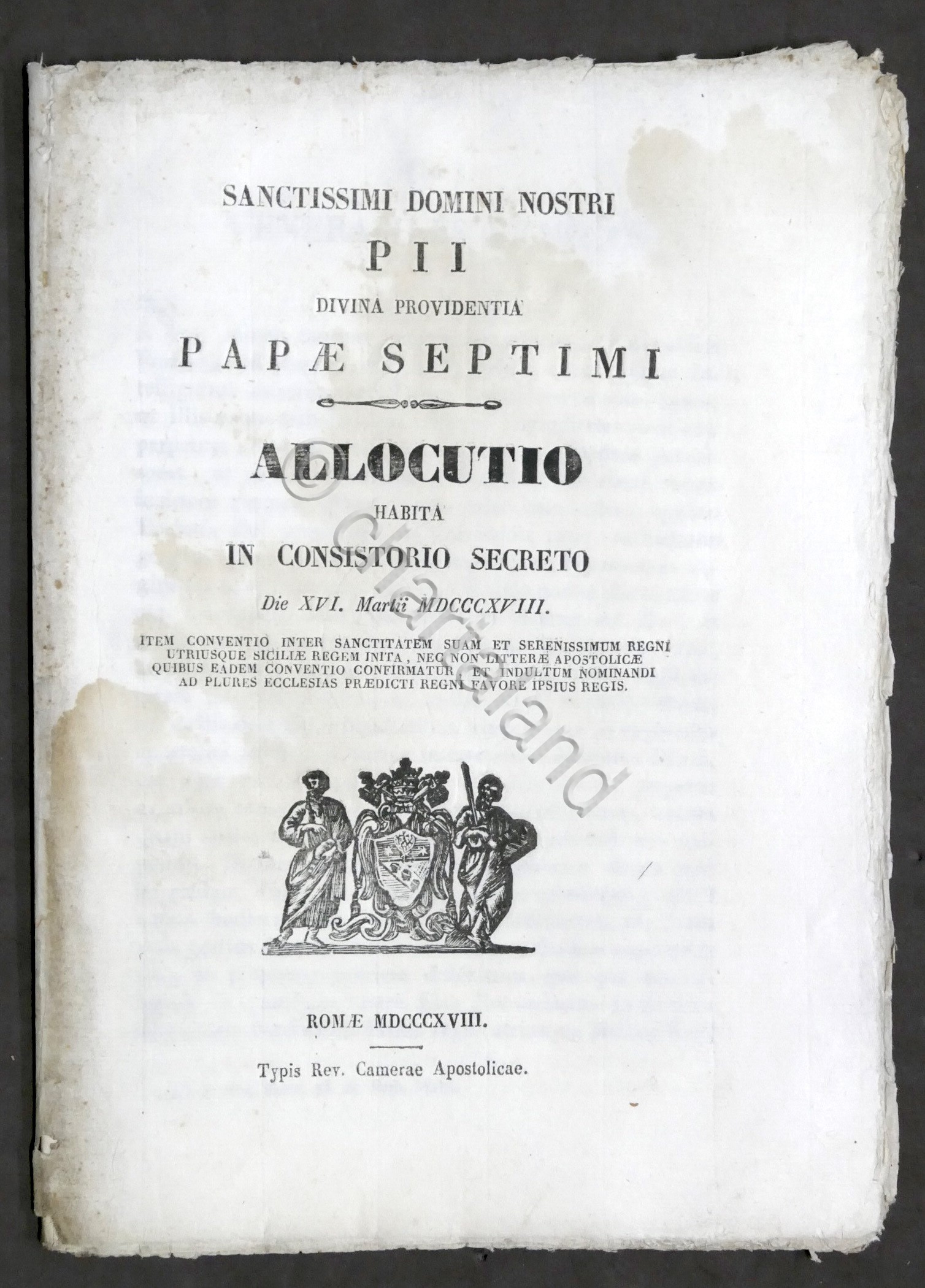 Domini Nostri Pii Papae Septimi Allocutio habita in Consistorio Secreto …
