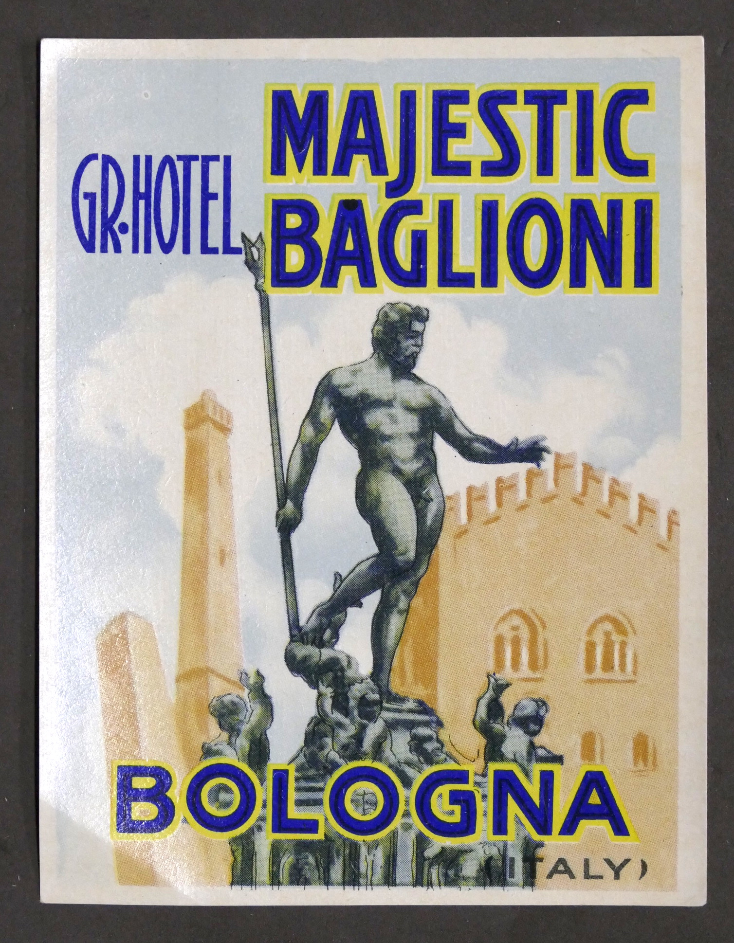 Etichetta d'epoca da valigia - Grand Hotel Majestic - Bologna