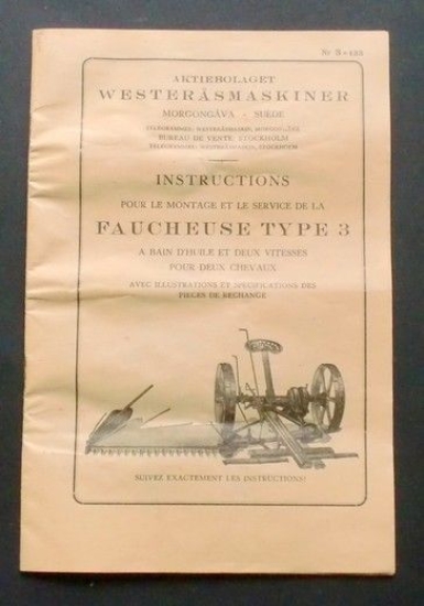 Falciatrice - Westerasmaskiner Instructions pour montage Faucheuse - 1950 ca.