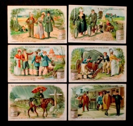 Figurine LIEBIG I viaggiatori di 100 anni fa e d'oggi …