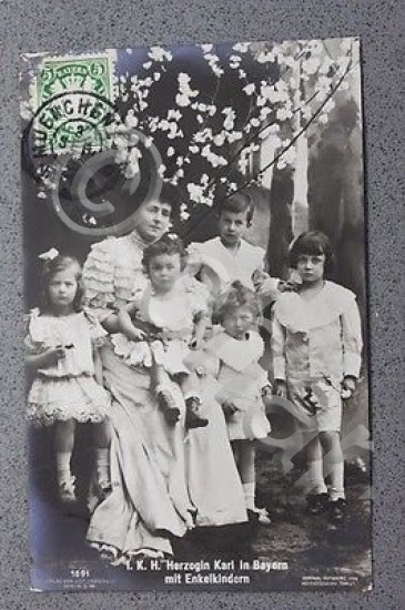 Foto cartolina Karl duchessa di Baviera con figli 1908