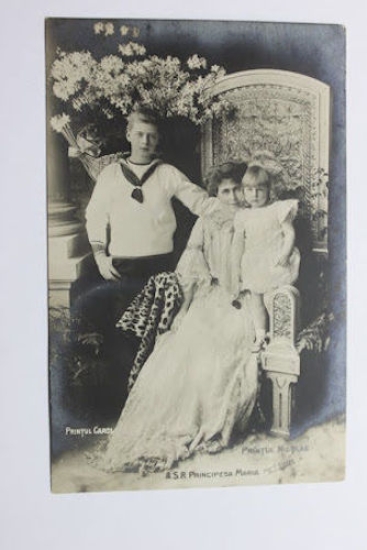 Foto cartolina Maria di Sassonia-Coburgo-Gotha e figli Carlo e Nicola …