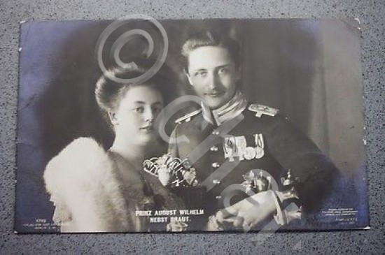 Fotocartolina principe Augusto di Prussia con consorte 1908