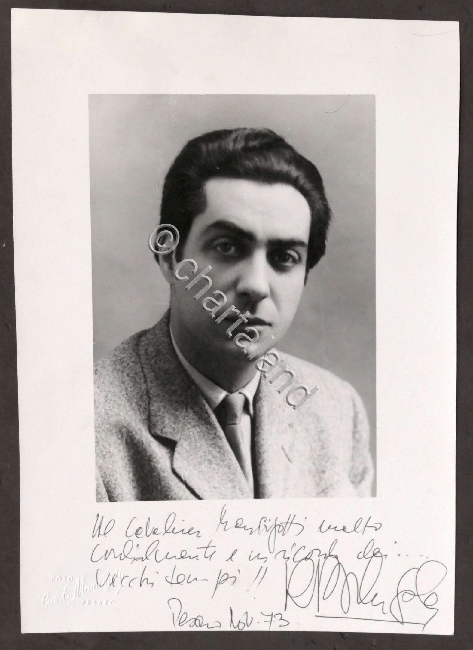 Fotografia con Autografo del violinista Riccardo Brengola - 1973