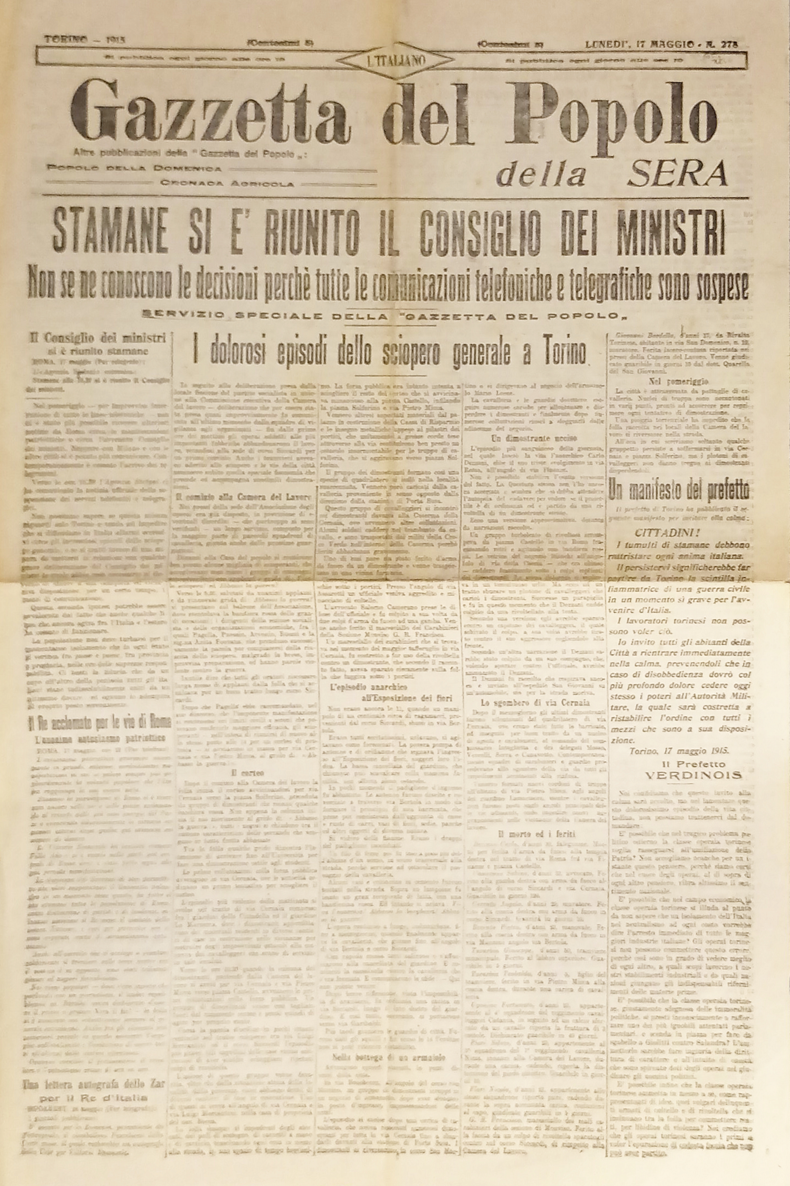 Gazzetta del Popolo della Sera N. 278 - 1915 Si …