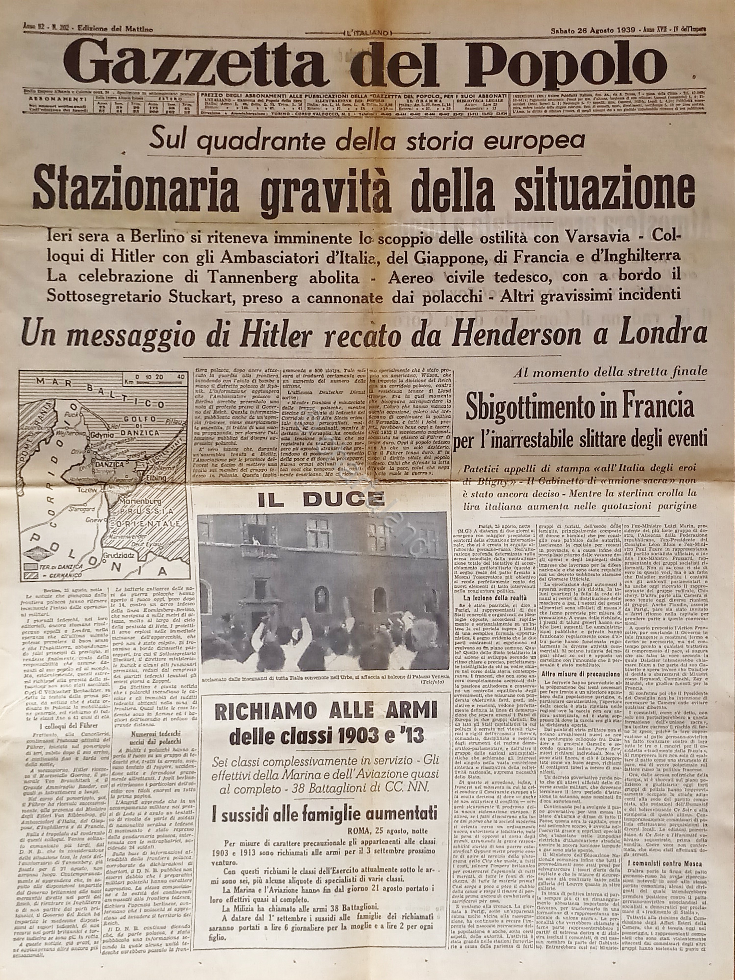 Gazzetta del Popolo N. 202 - 1939 Stazionaria gravità della …