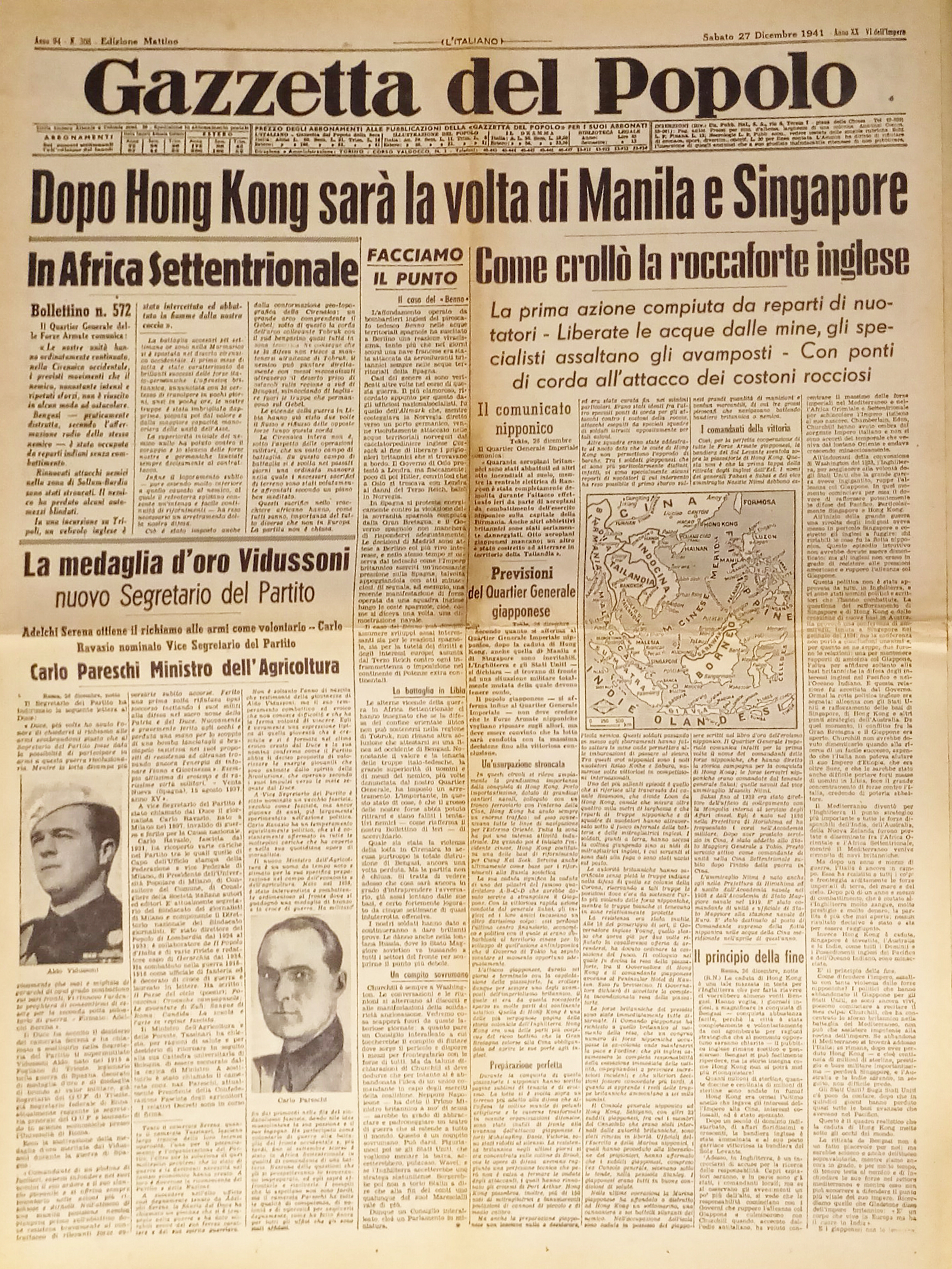 Gazzetta del Popolo N. 308 - 1941 Dopo Hong Kong …
