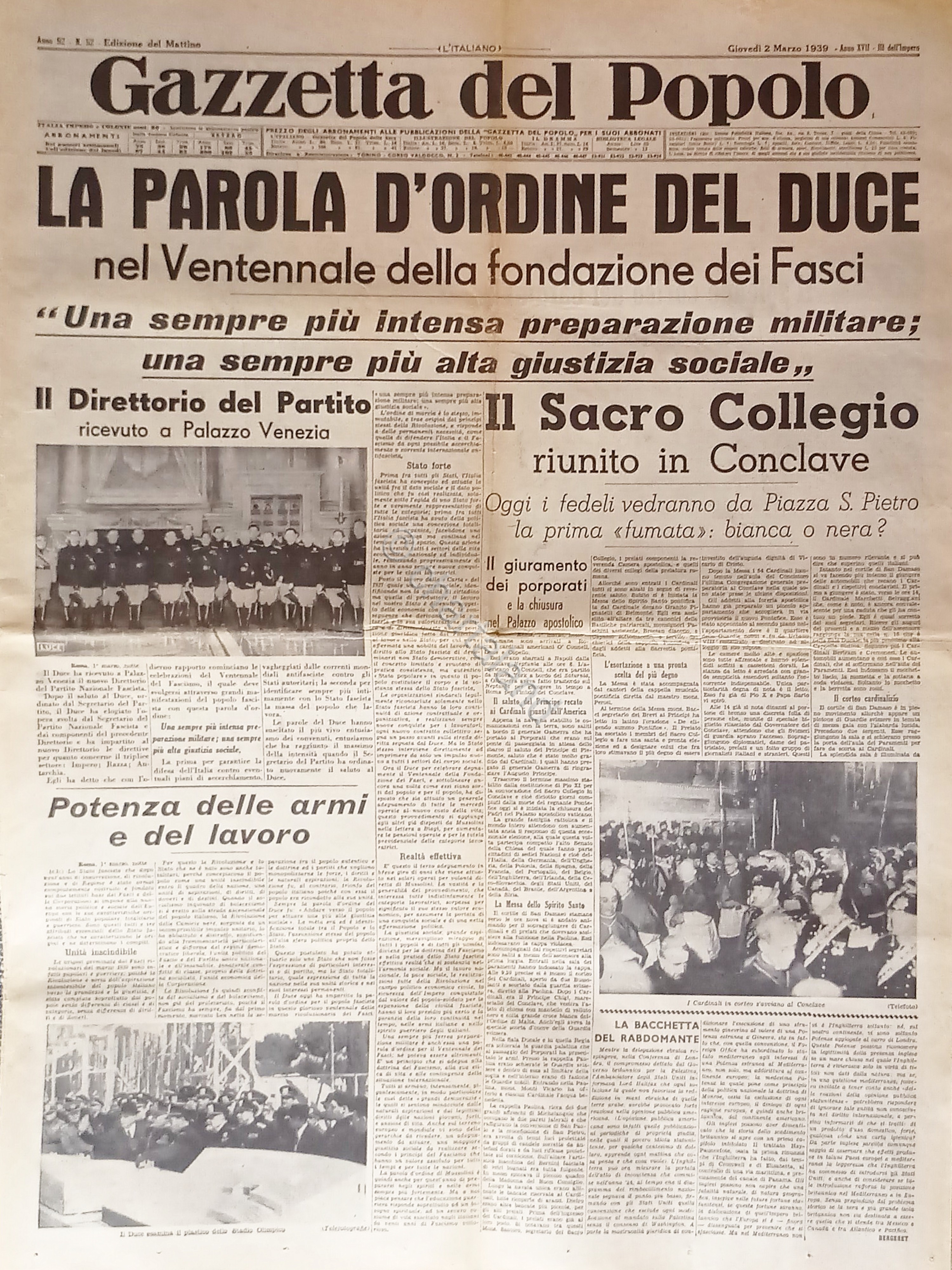 Gazzetta del Popolo N. 52 - 1939 La Parola d'Ordine …