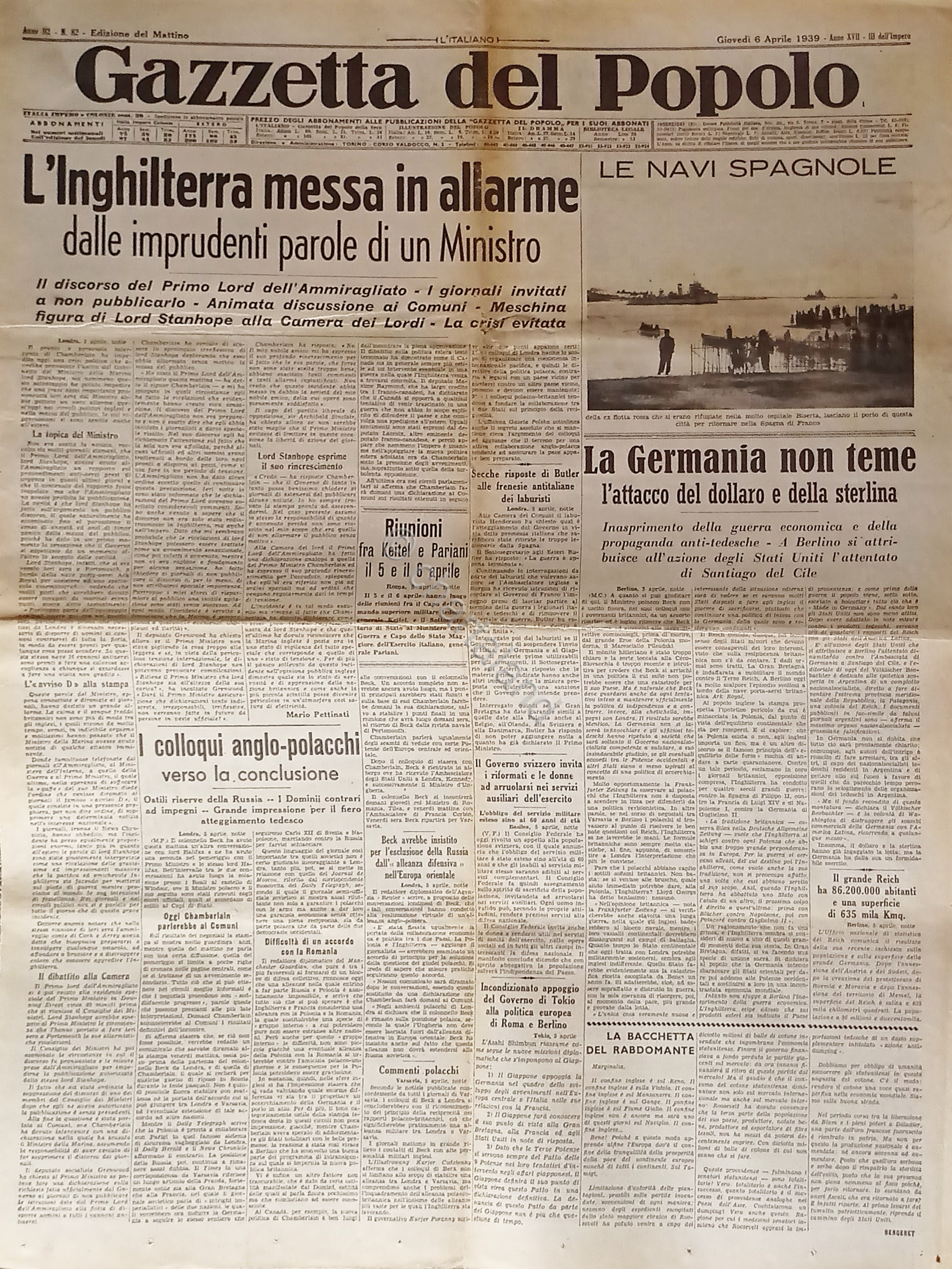 Gazzetta del Popolo N. 82 - 1939 L'Inghilterra messa in …