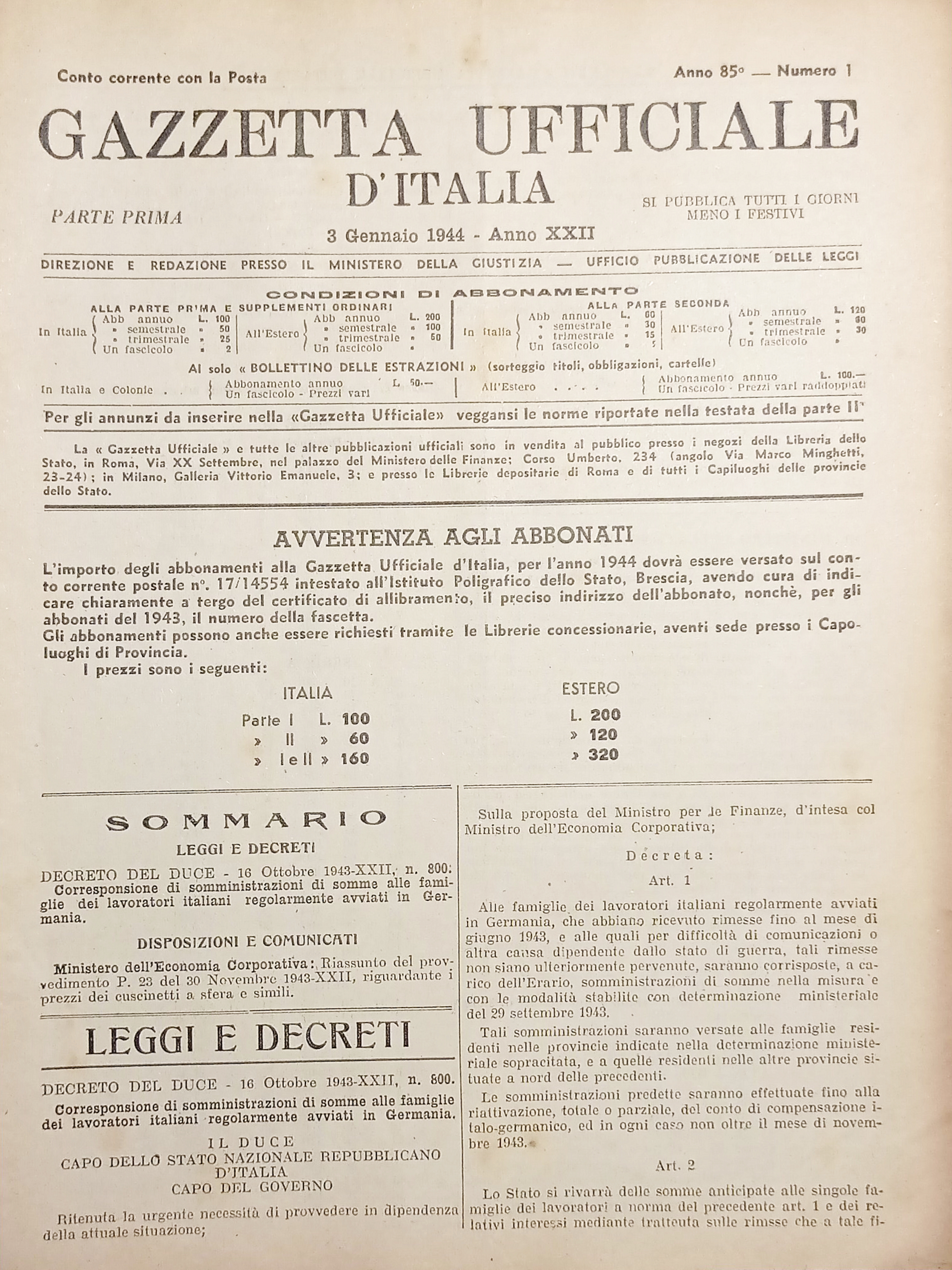 Gazzetta Ufficiale d'Italia N. 1 - 1944