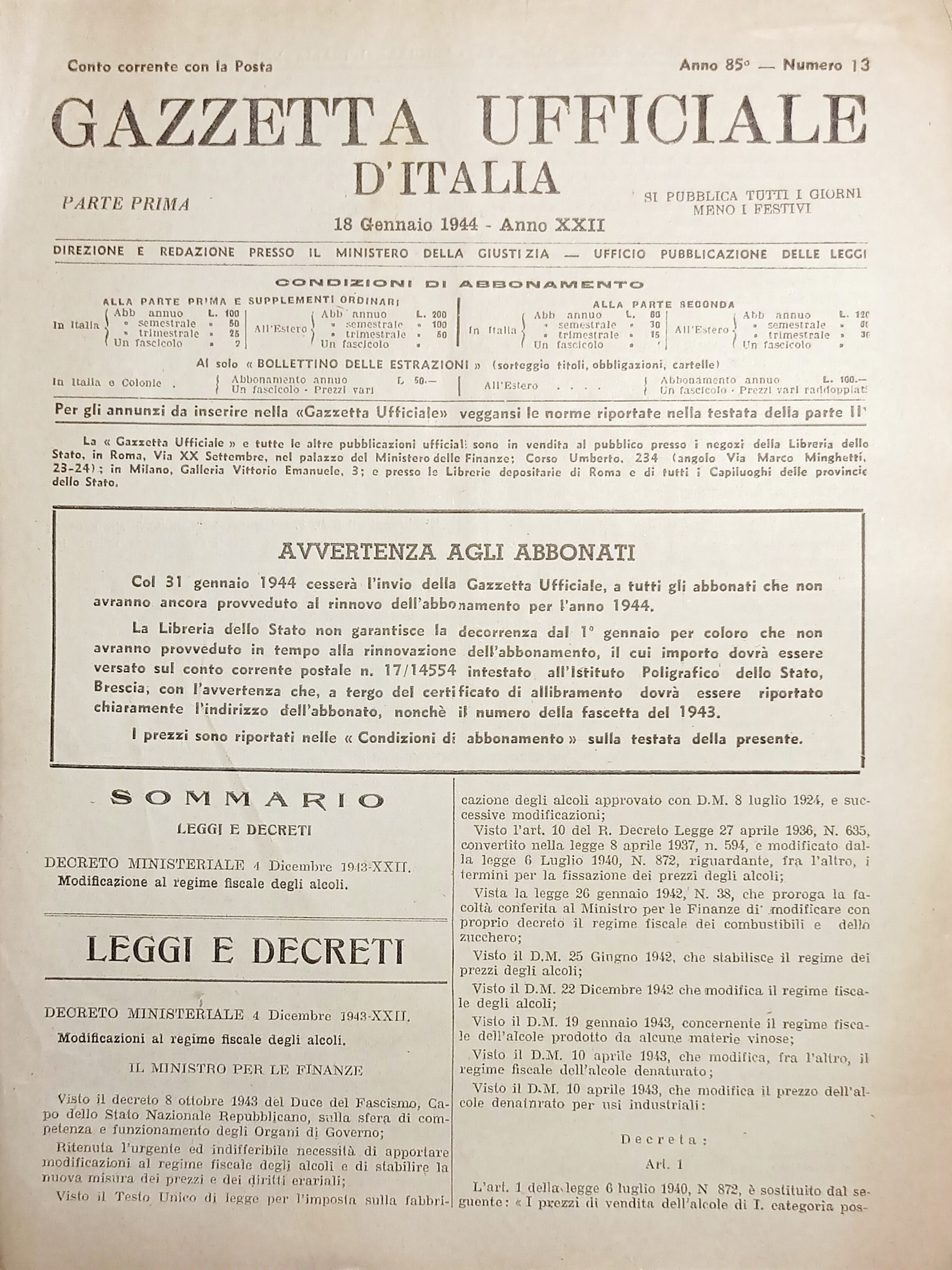 Gazzetta Ufficiale d'Italia N. 13 - 1944