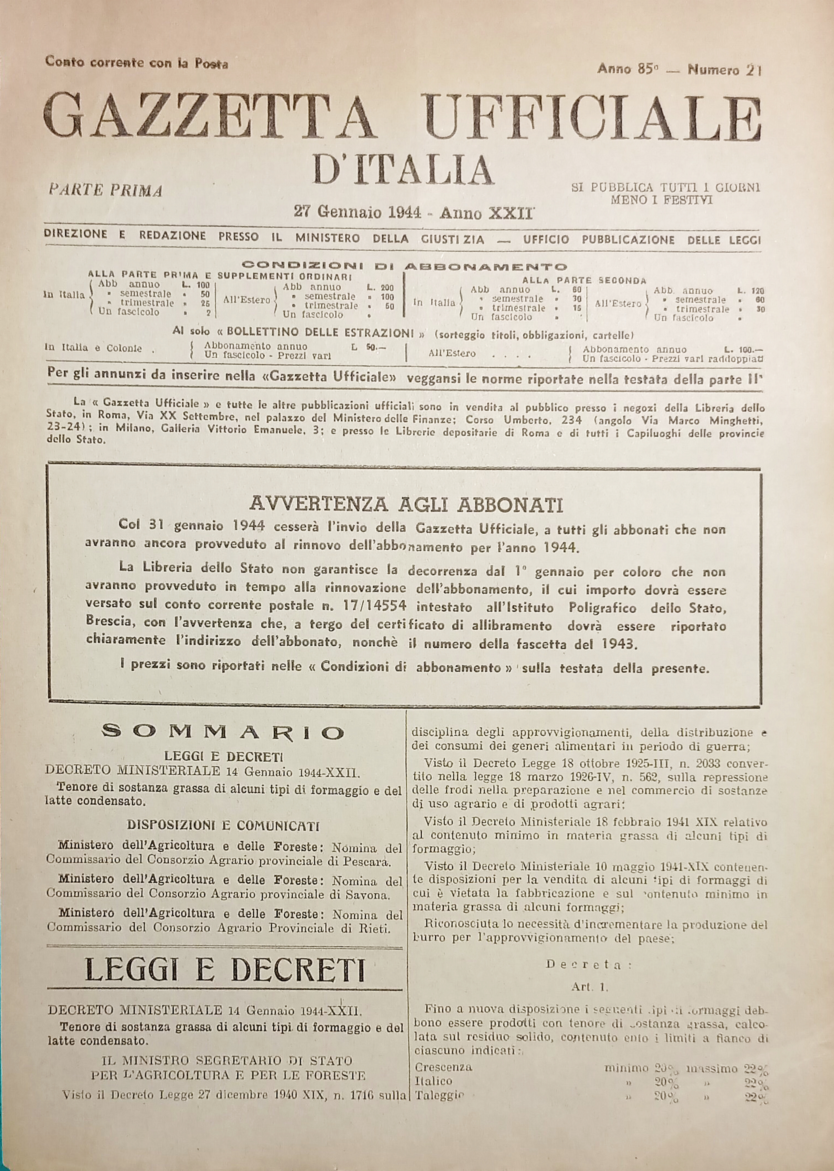 Gazzetta Ufficiale d'Italia N. 21 - 1944