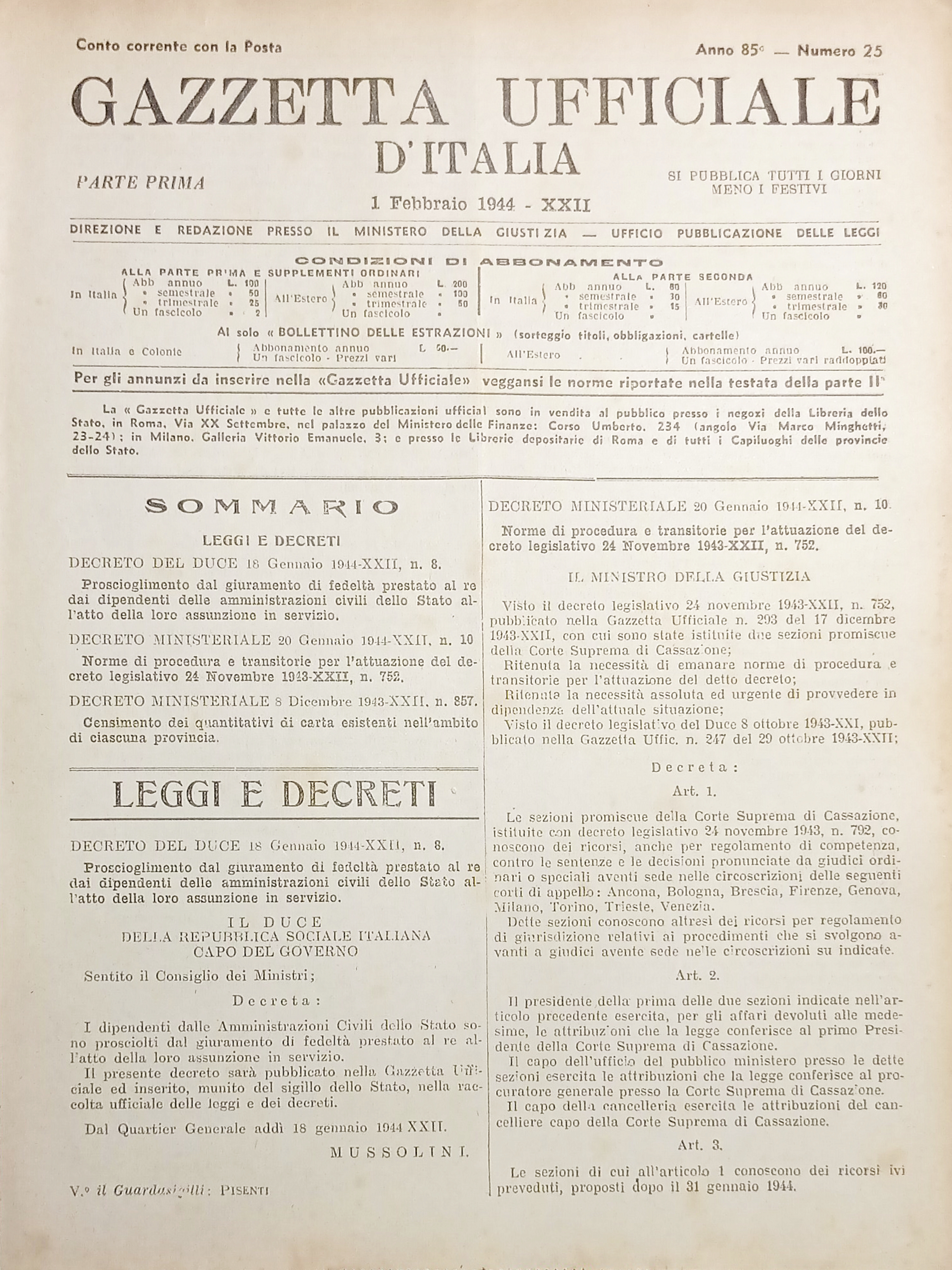 Gazzetta Ufficiale d'Italia N. 25 - 1944
