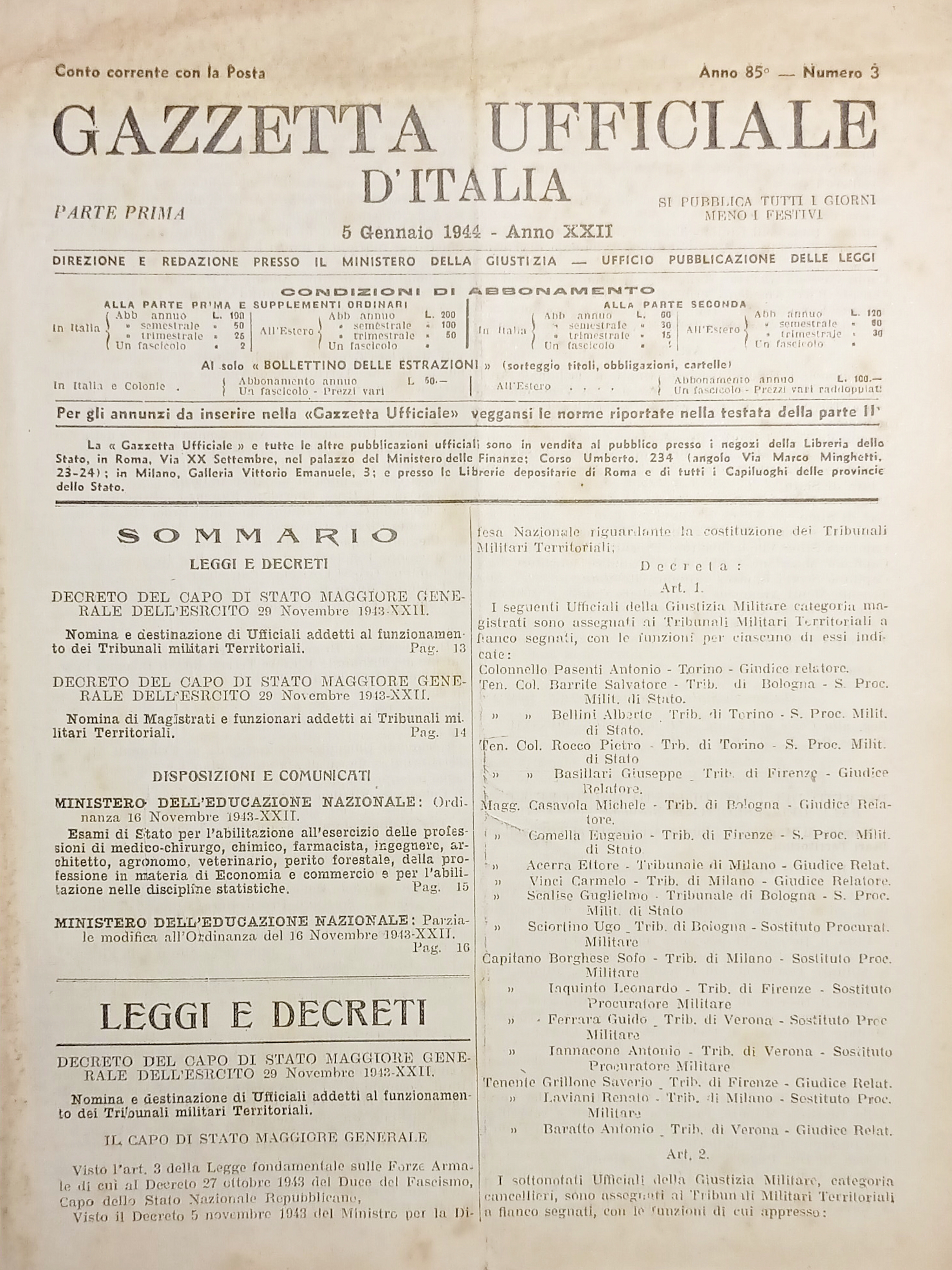 Gazzetta Ufficiale d'Italia N. 3 - 1944
