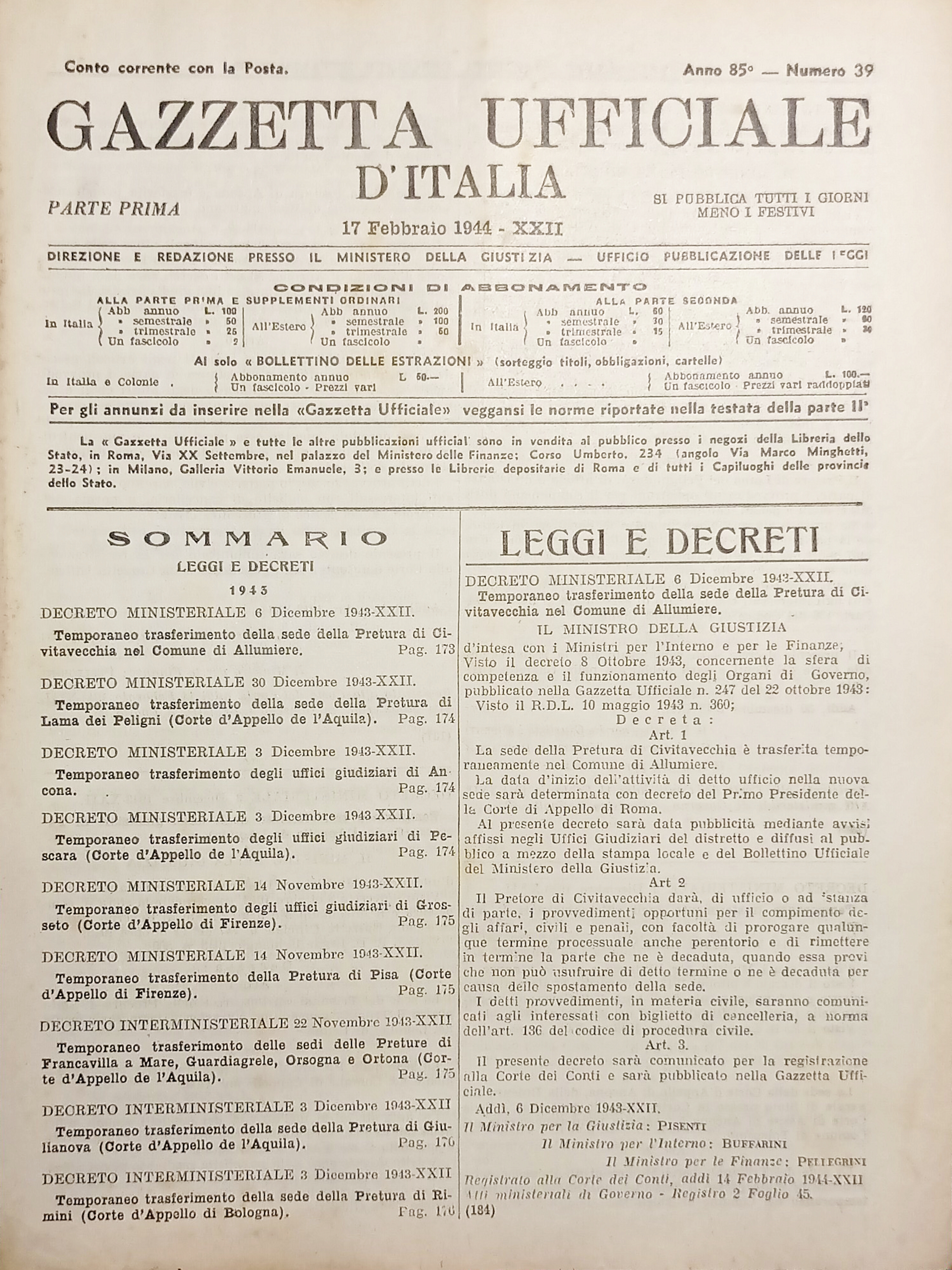 Gazzetta Ufficiale d'Italia N. 39 - 1944