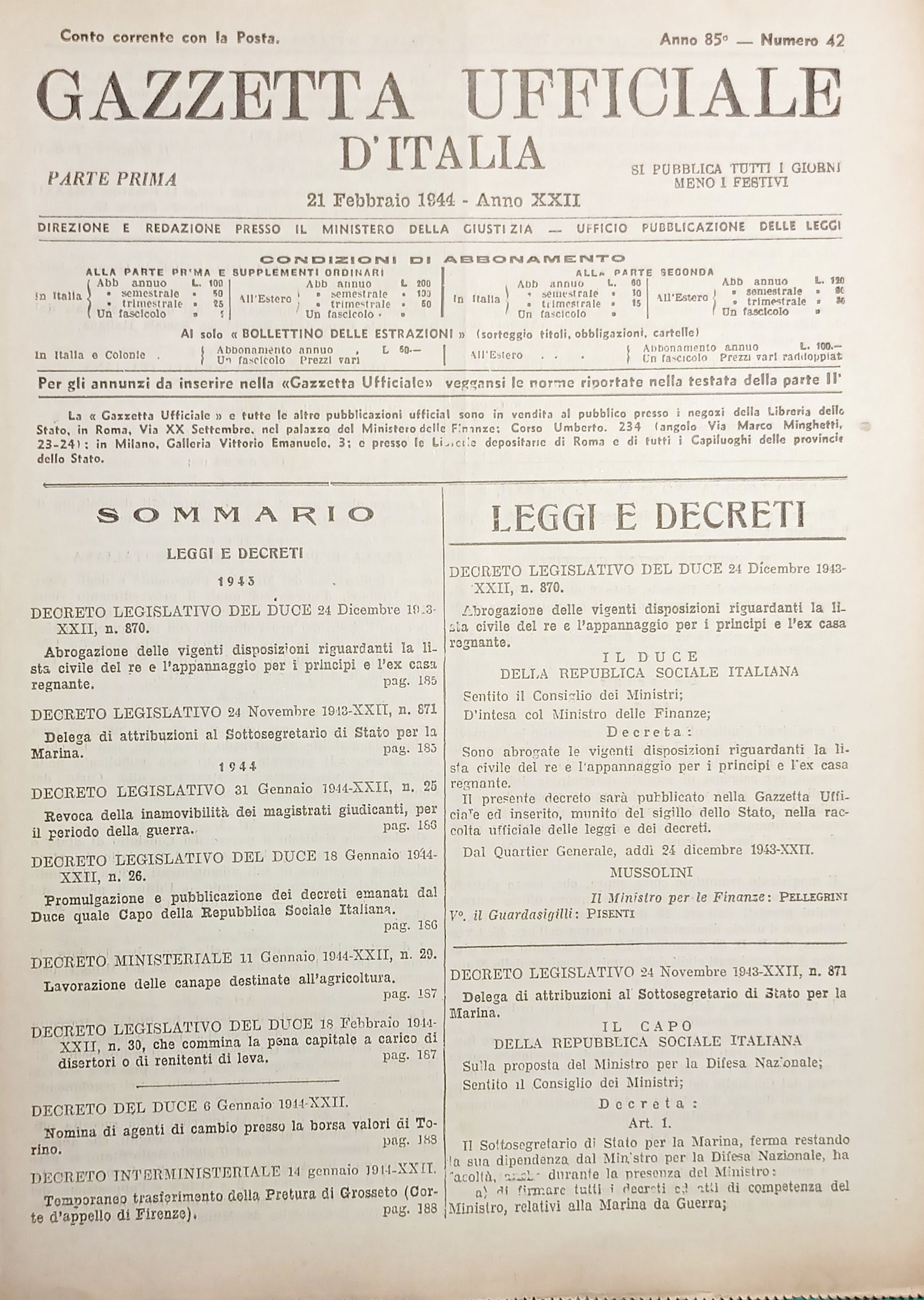 Gazzetta Ufficiale d'Italia N. 42 - 1944
