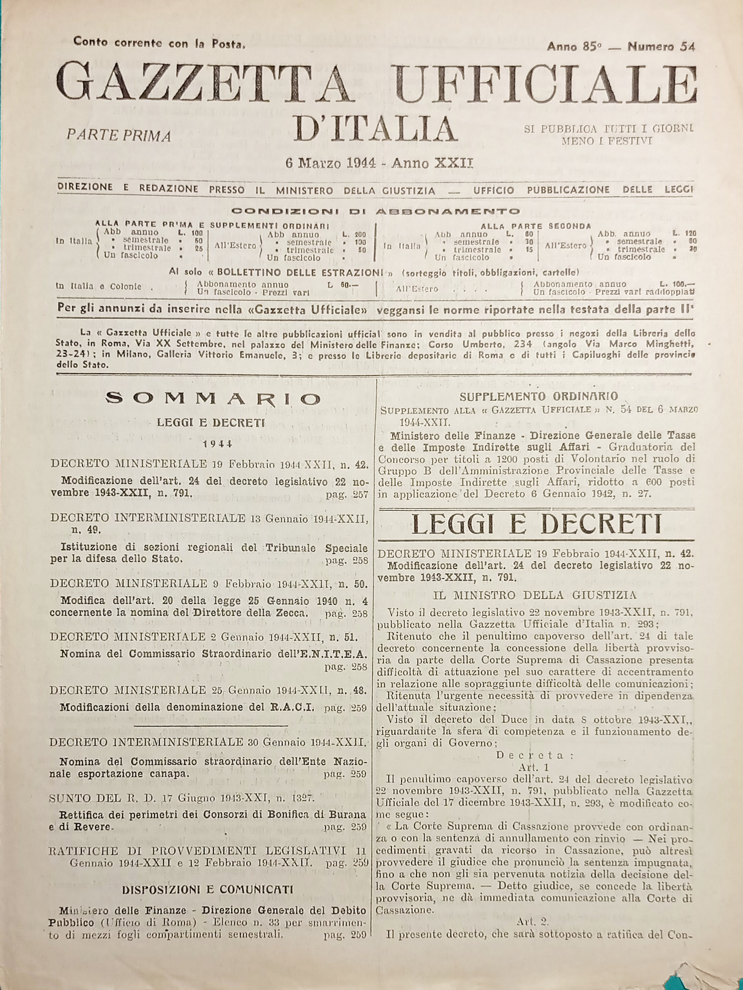 Gazzetta Ufficiale d'Italia N. 54 - 1944