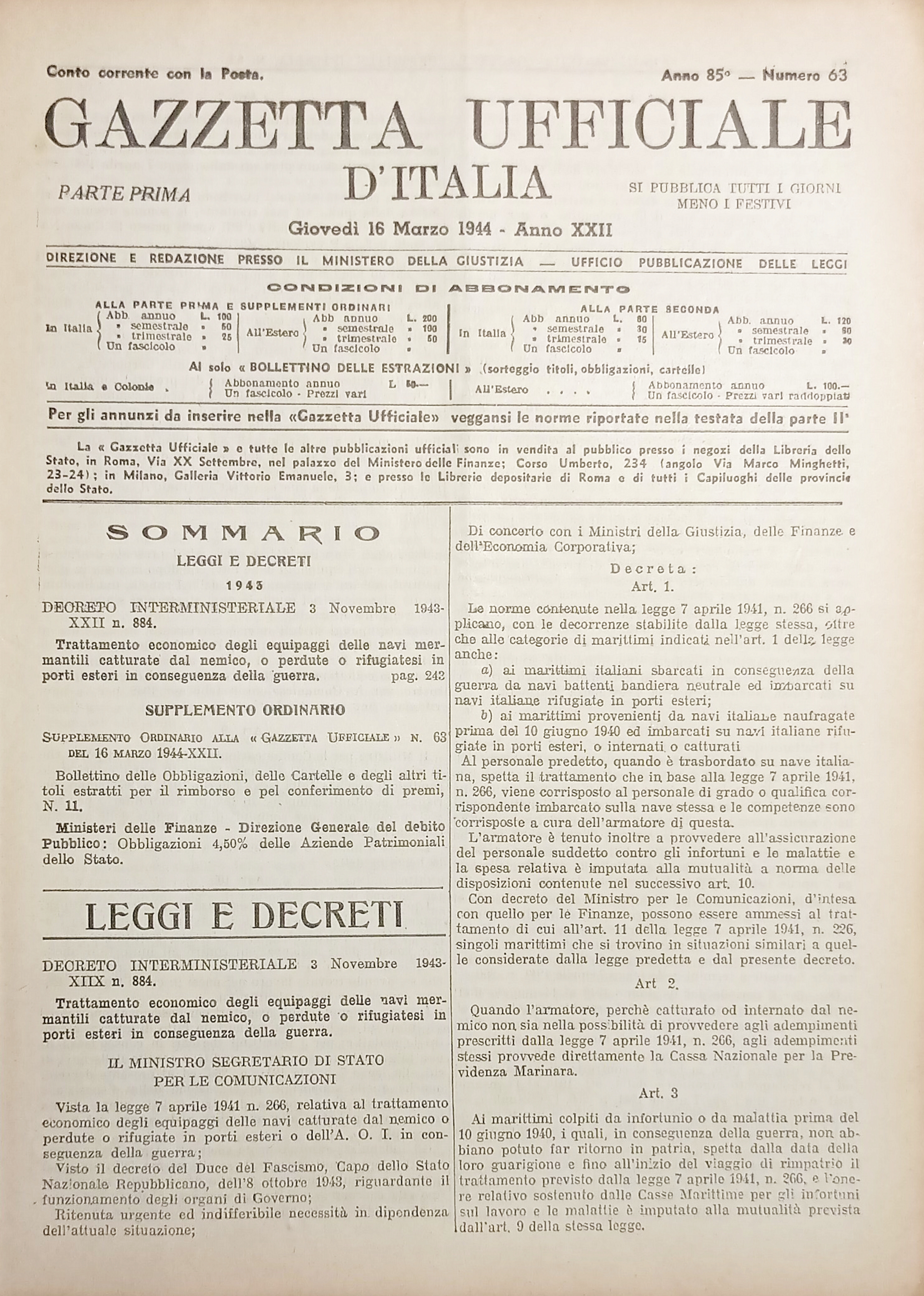 Gazzetta Ufficiale d'Italia N. 63 - 1944