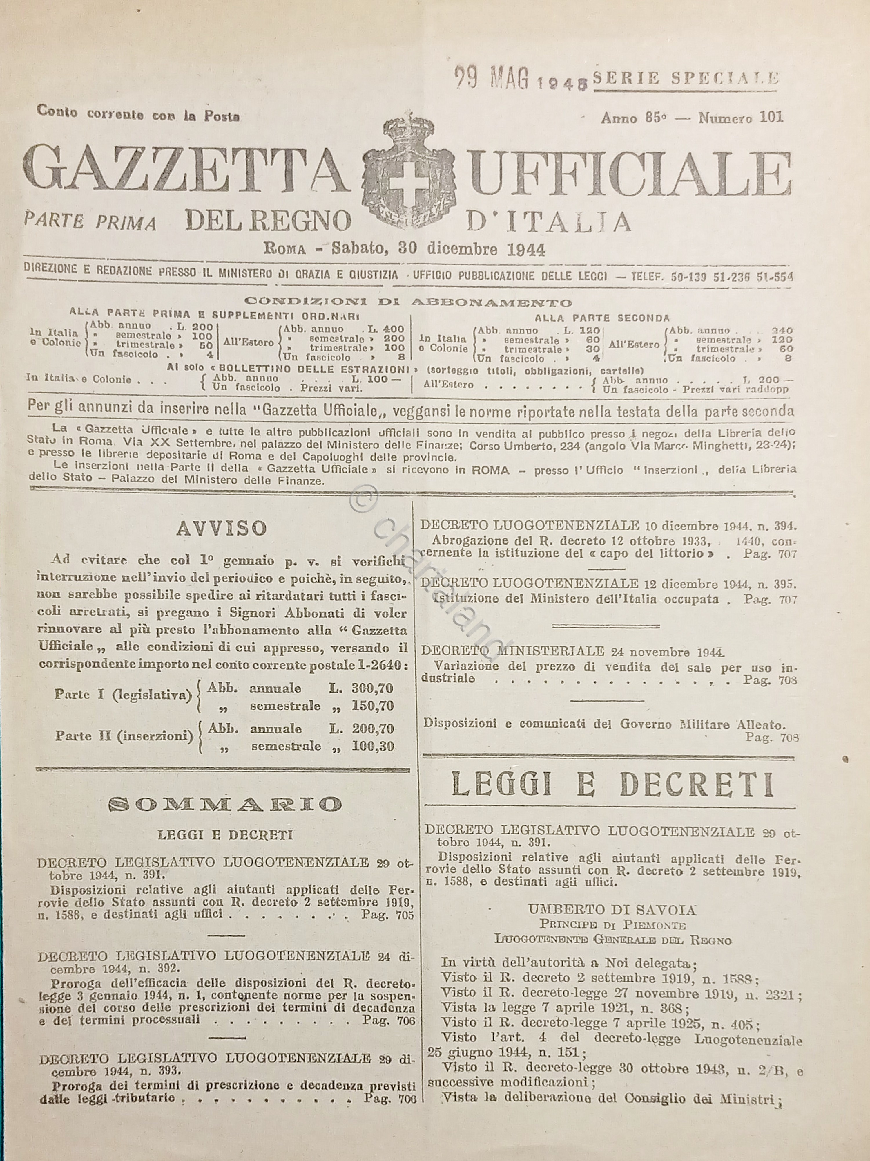 Gazzetta Ufficiale del Regno d'Italia N. 101 - 1944
