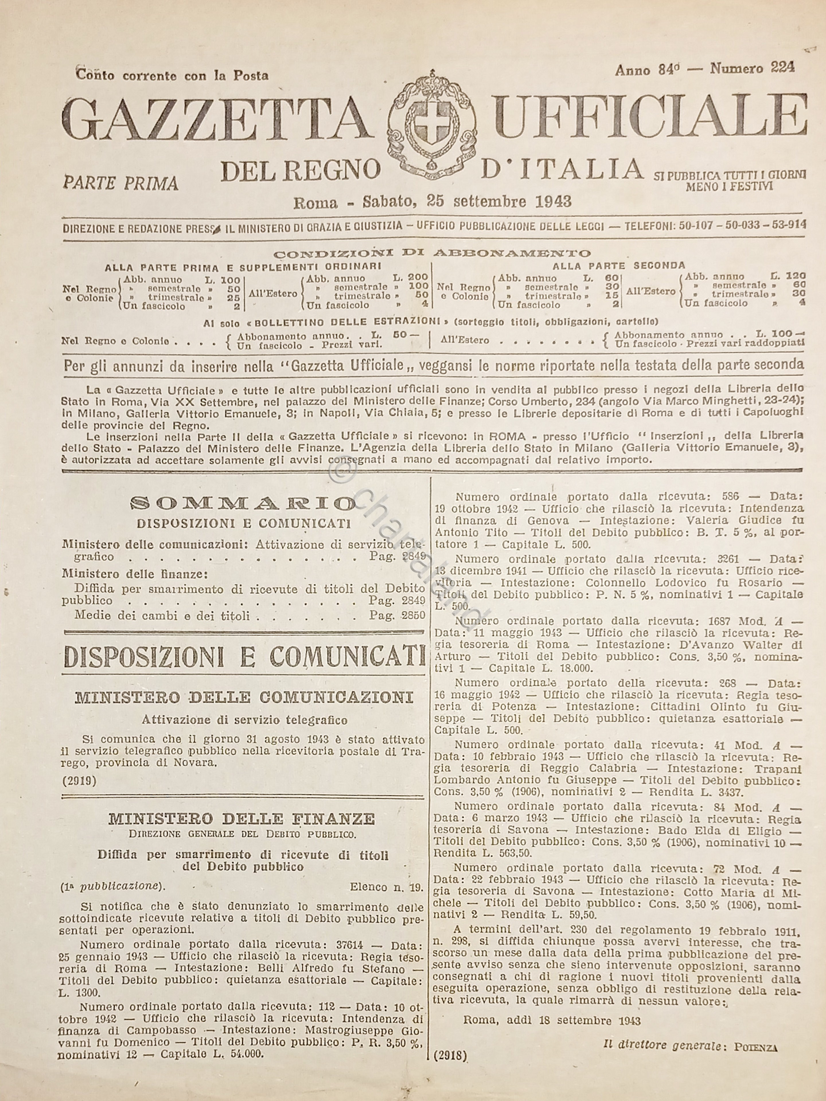 Gazzetta Ufficiale del Regno d'Italia N. 224 - 1943