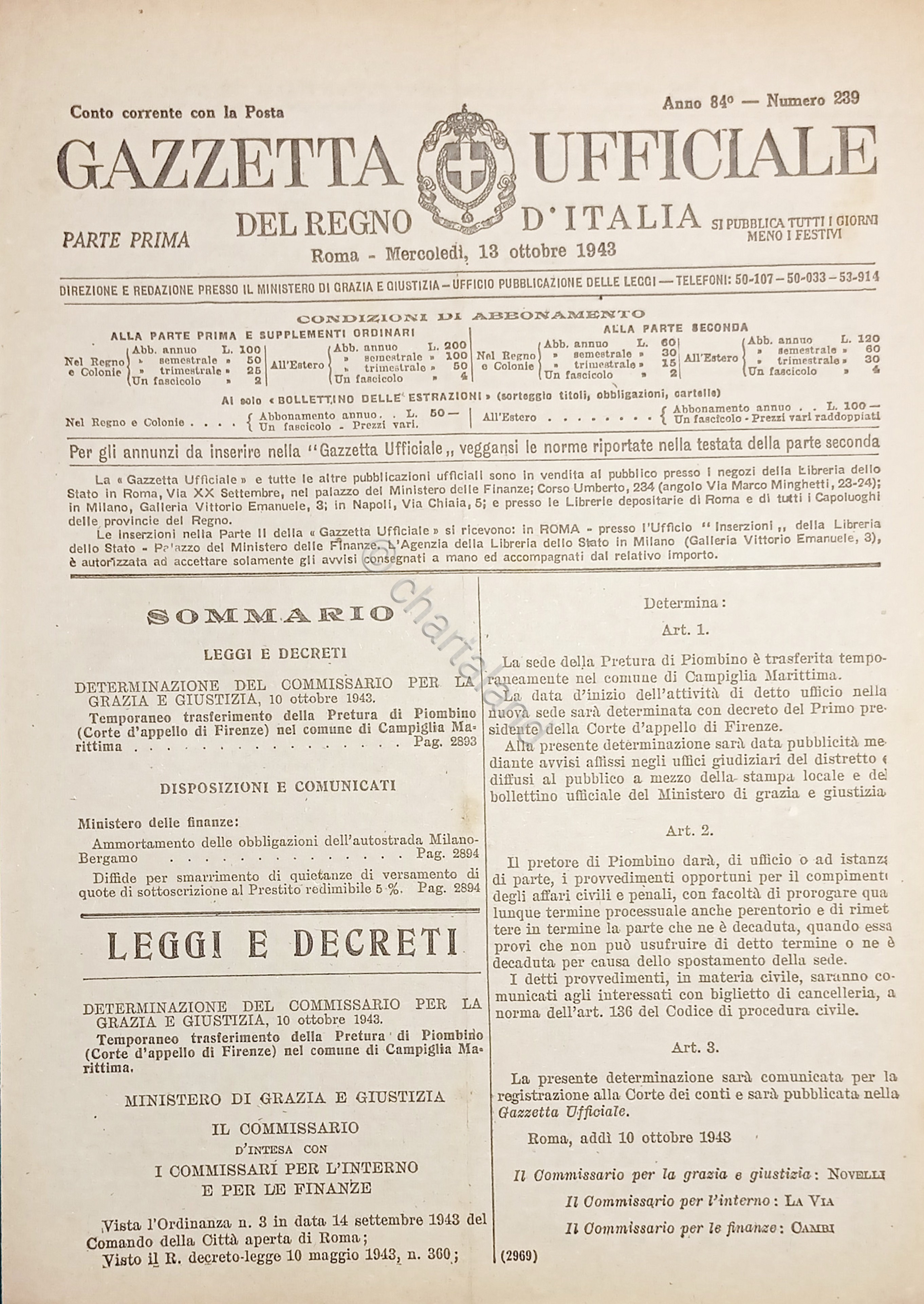 Gazzetta Ufficiale del Regno d'Italia N. 239 - 1943
