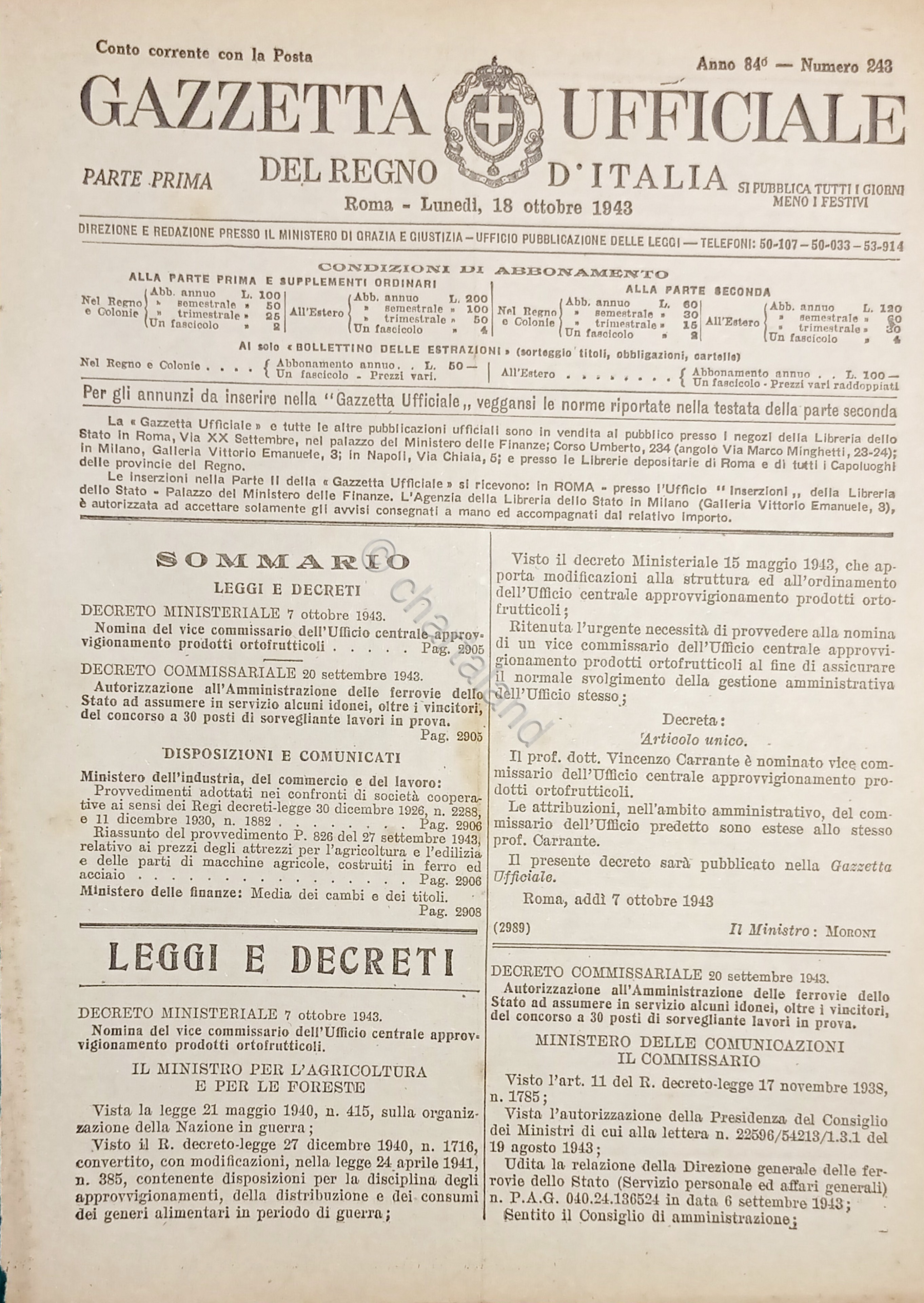 Gazzetta Ufficiale del Regno d'Italia N. 243 - 1943