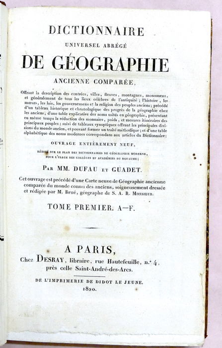Geografia - Dictionnaire Universel Abrègè de Geographie Ancienne Comparèe - …