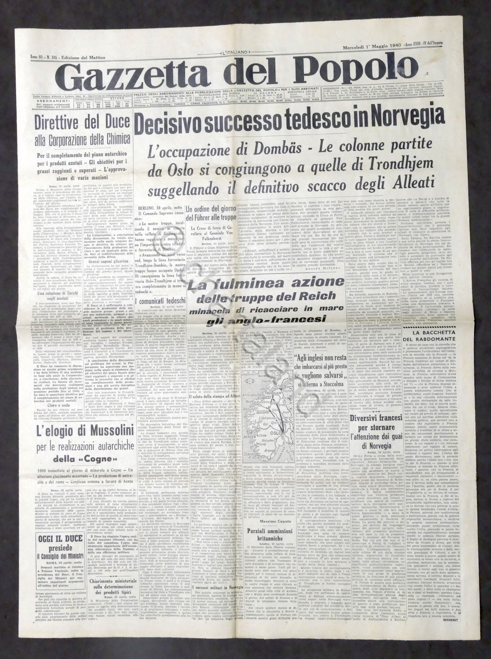 Giornale - Gazzetta del Popolo N. 105 Decisivo successo tedesco …