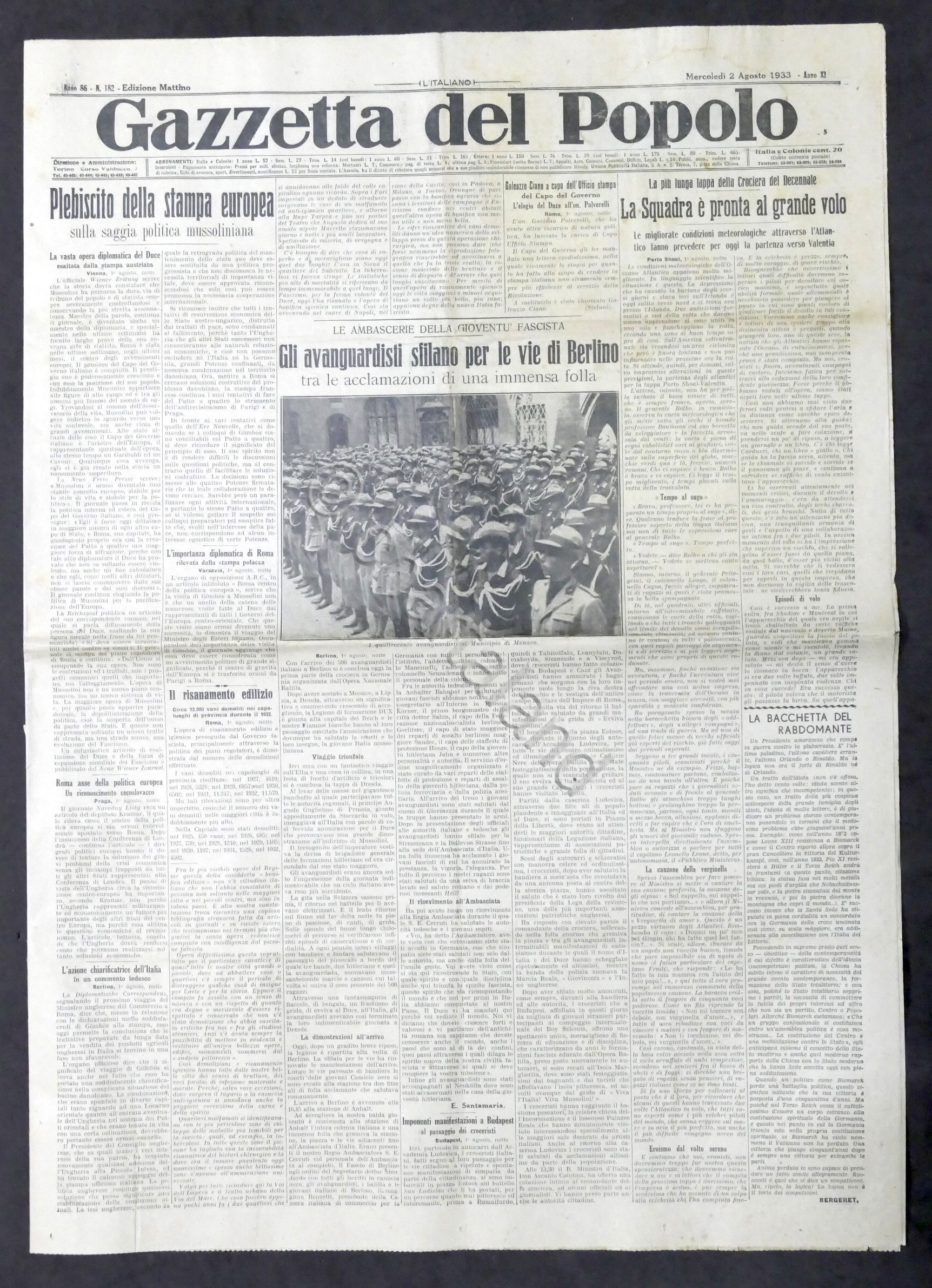 Giornale - Gazzetta del Popolo N. 182 Avanguardisti sfilano per …