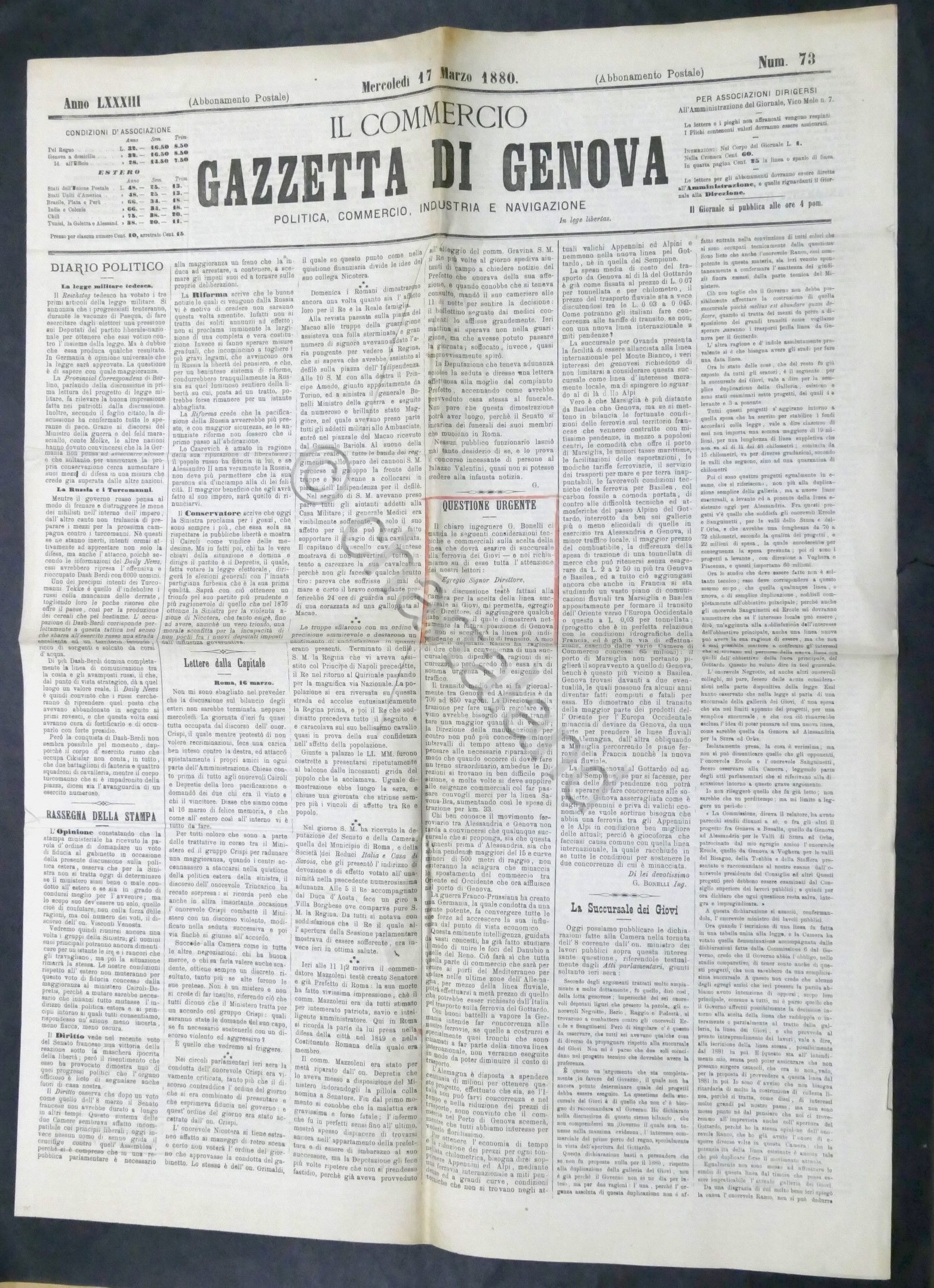 Giornale - Il Commercio Gazzetta di Genova - N. 73 …