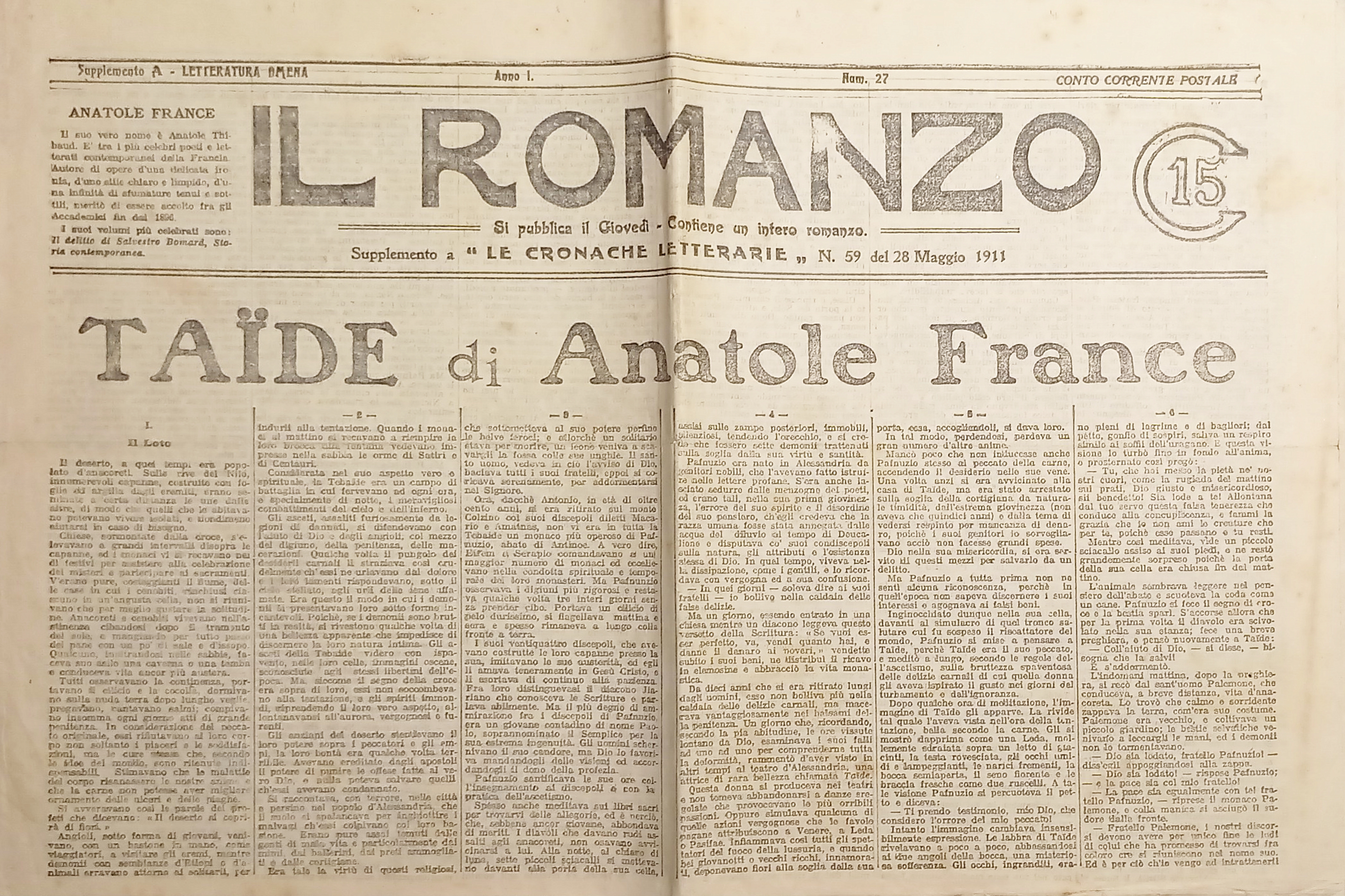Giornale - Il Romanzo N. 27 - 1911 Taide di …
