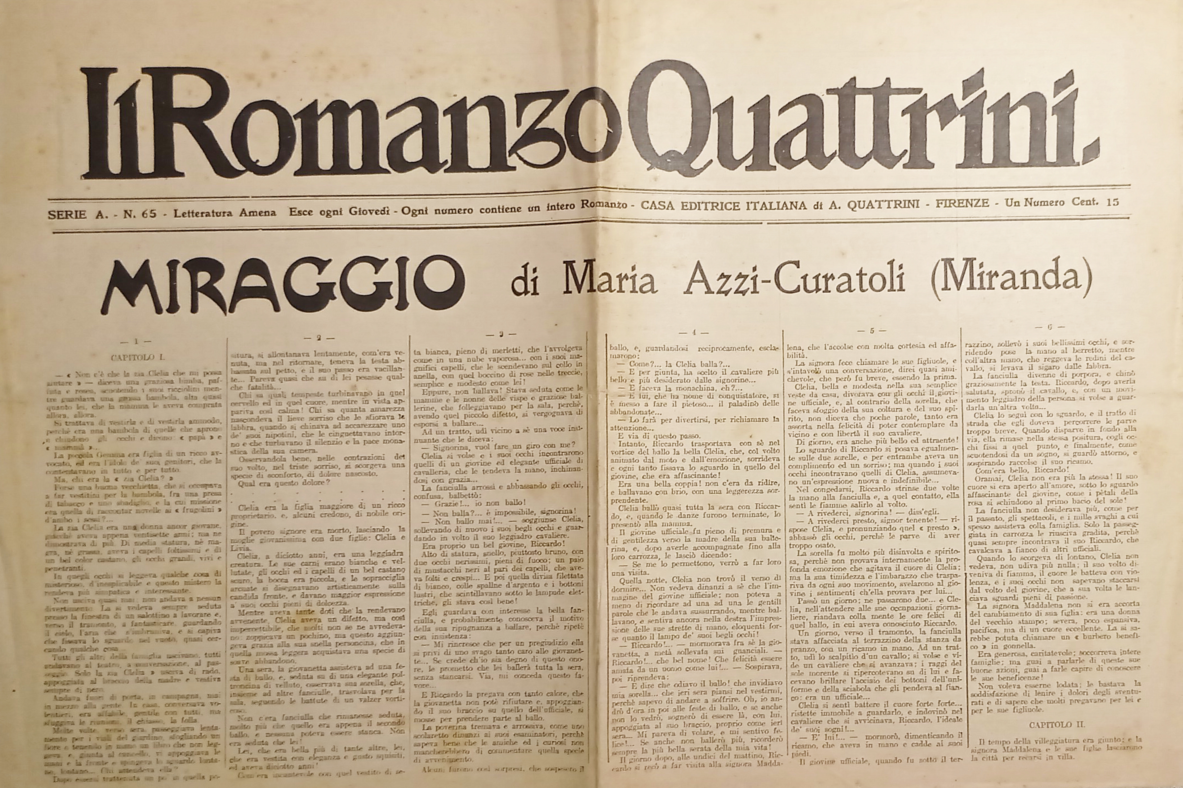 Giornale - Il Romanzo Quattrini N. 65 - 1920 ca. …