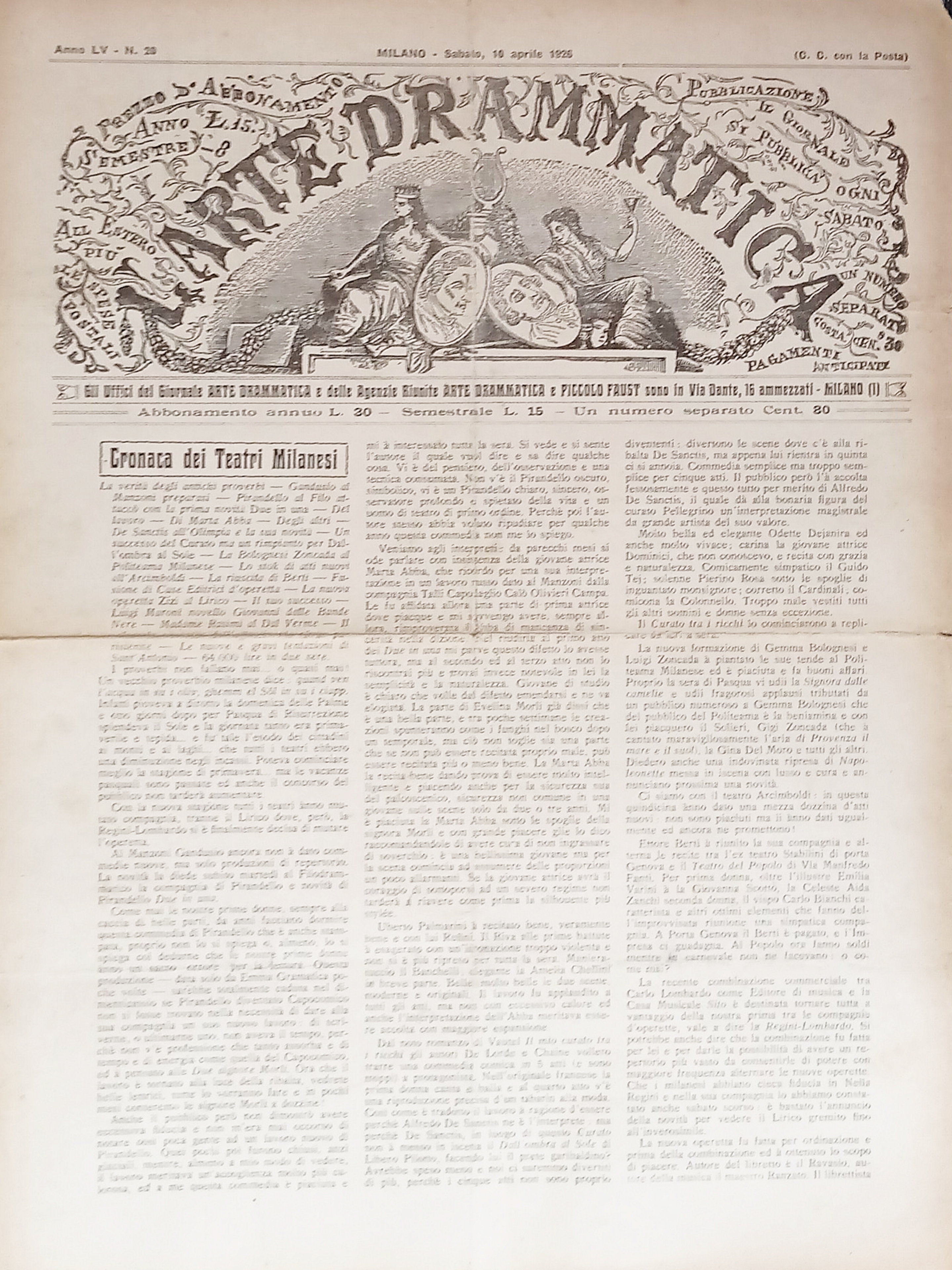 Giornale - L'Arte Drammatica N. 20 - 1926 Cronaca dei …