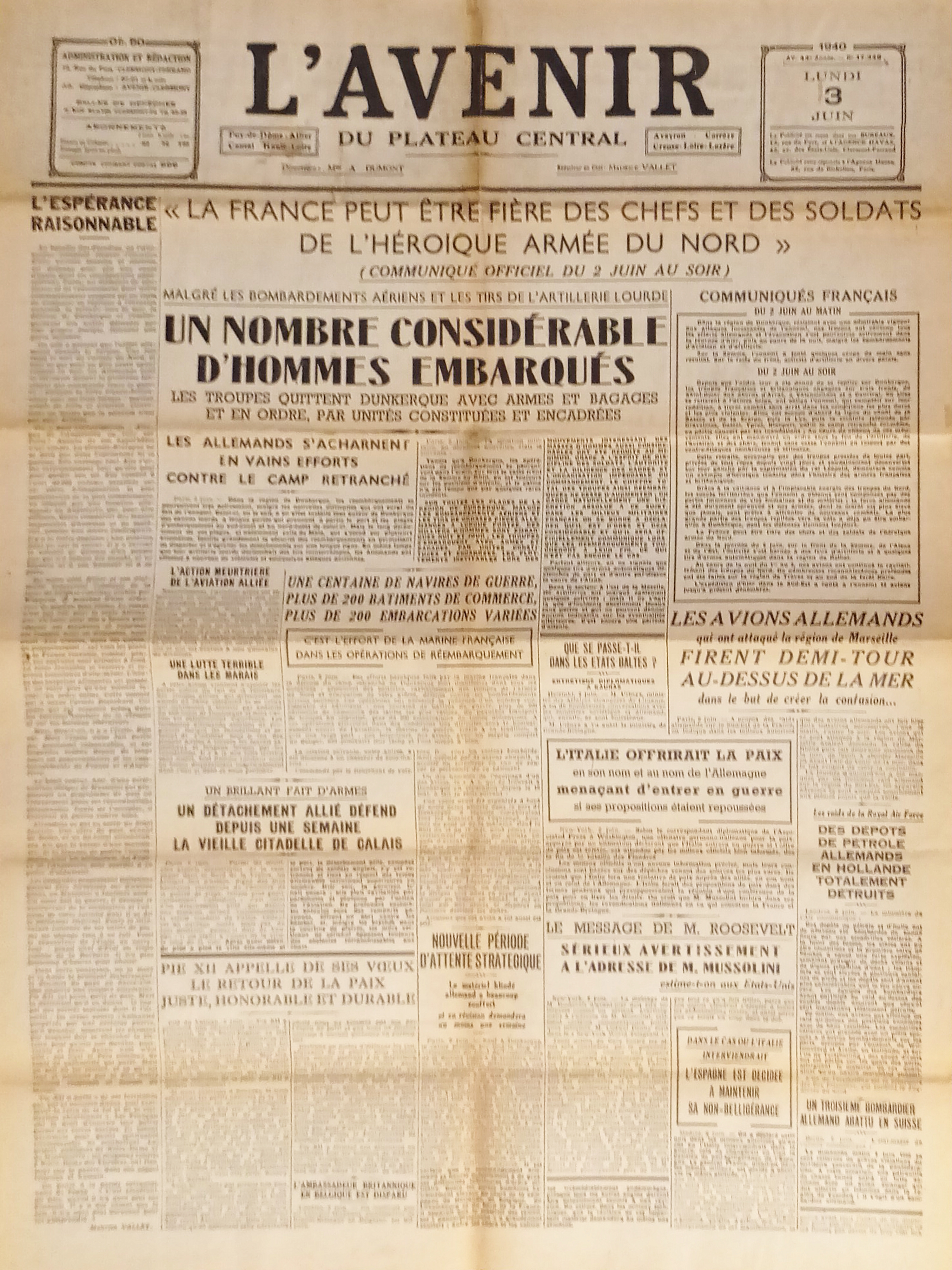 Giornale - L'Avenir N. 17.348 - 1940 Un nombre considérable …