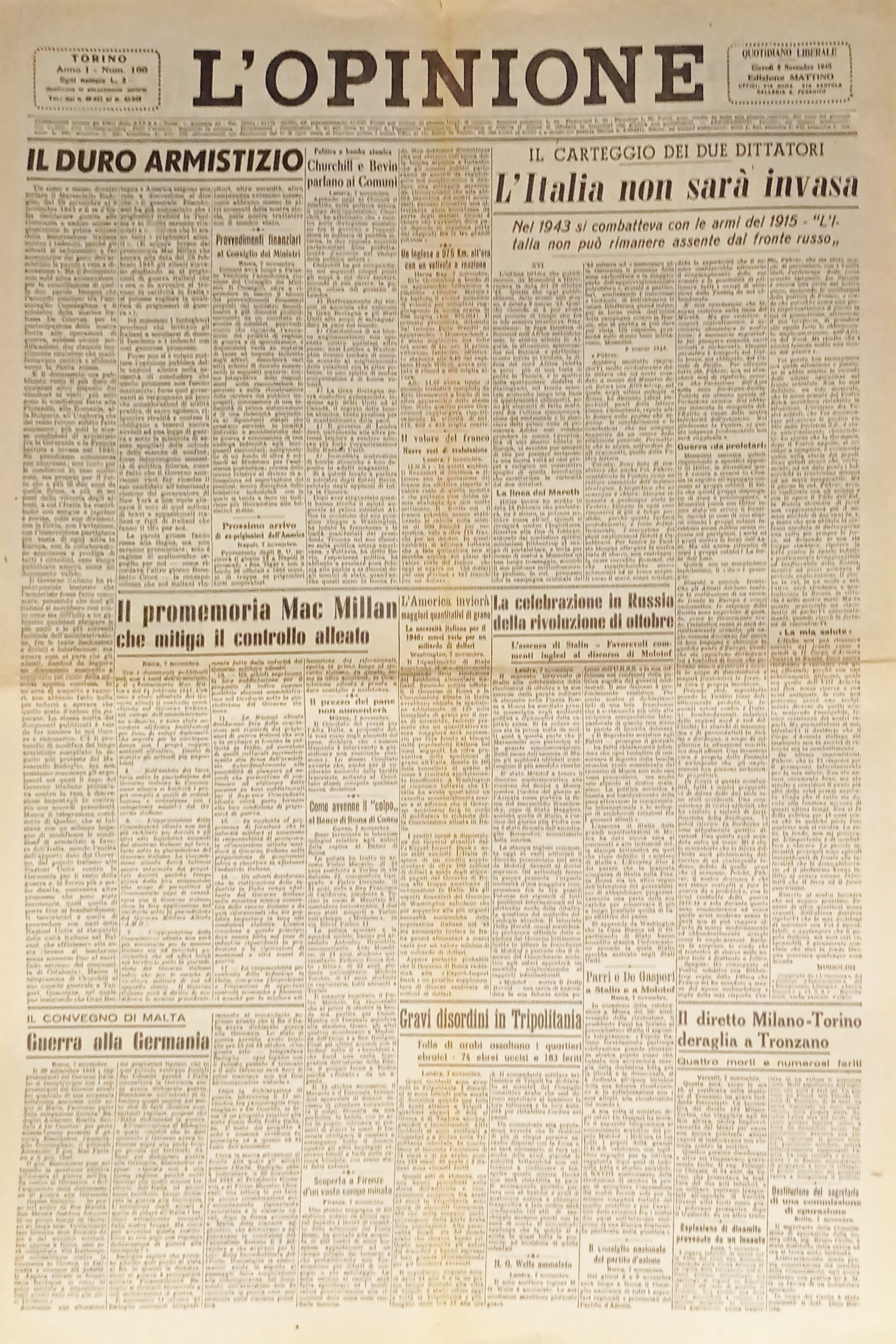 Giornale - L'Opinione N. 166 - 1945 L'Italia non sarà …