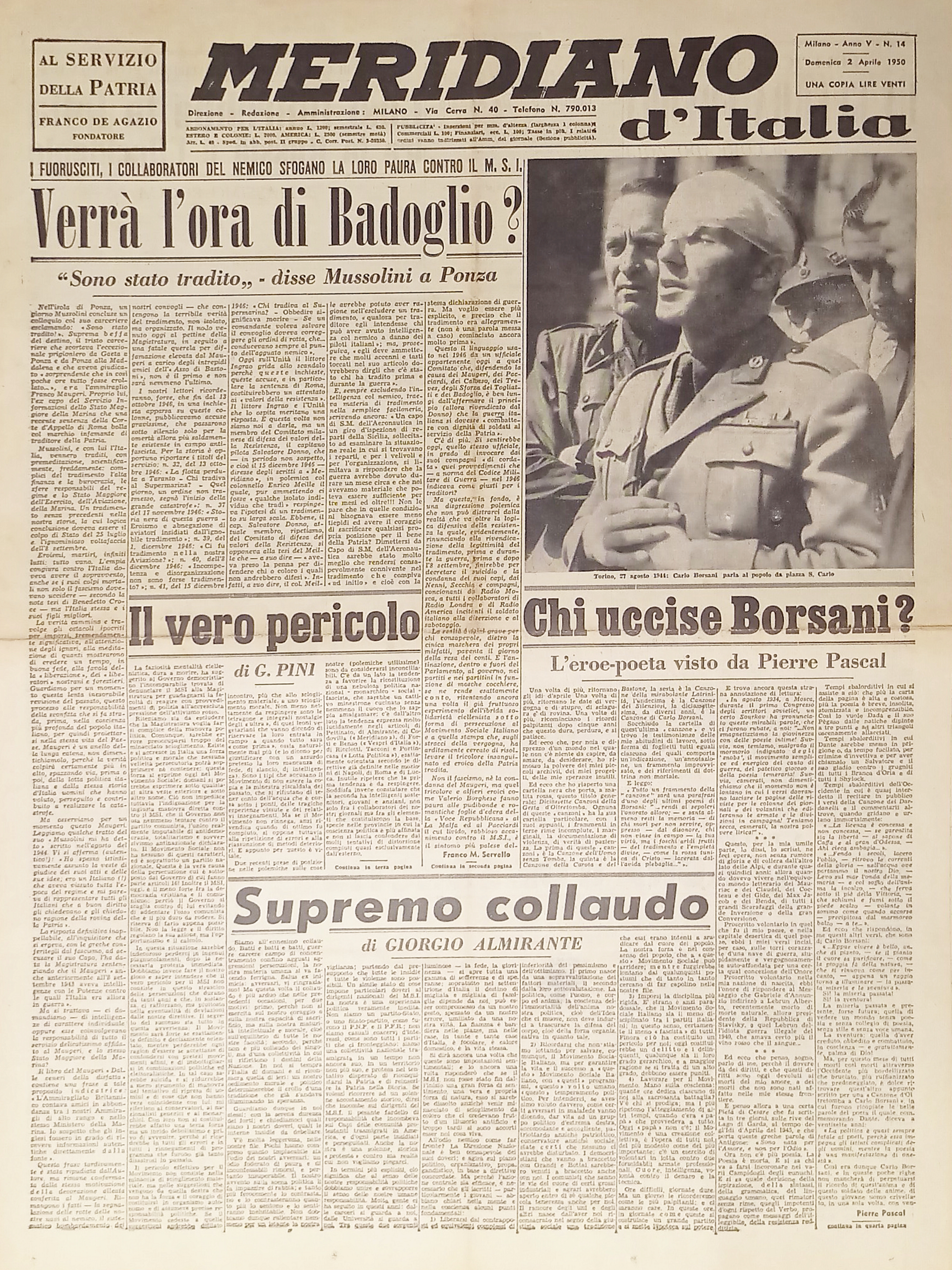Giornale - Meridiano d'italia N. 14 - 1950 Verrà l'ora …