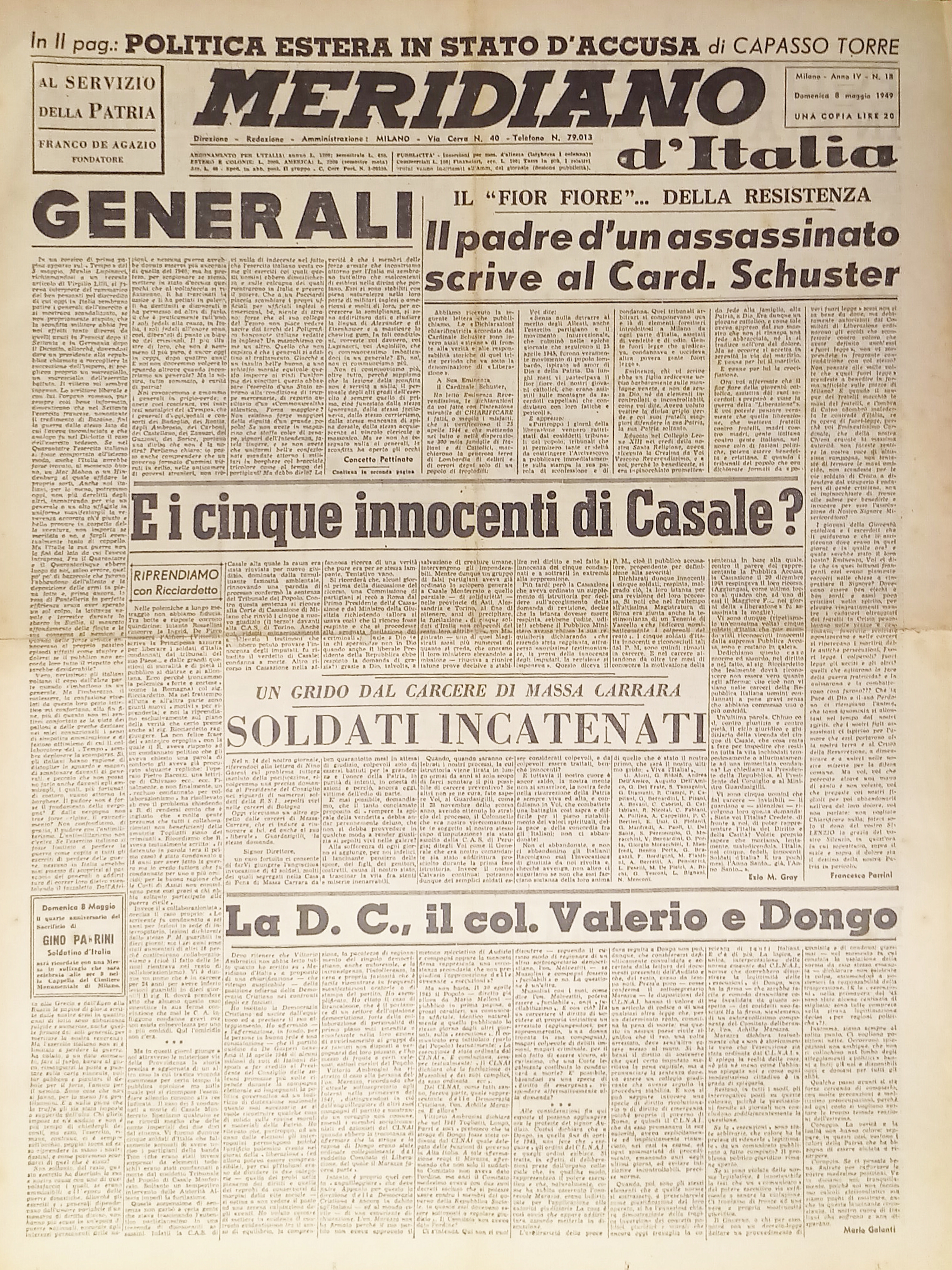 Giornale - Meridiano d'italia N. 18 - 1949 E i …