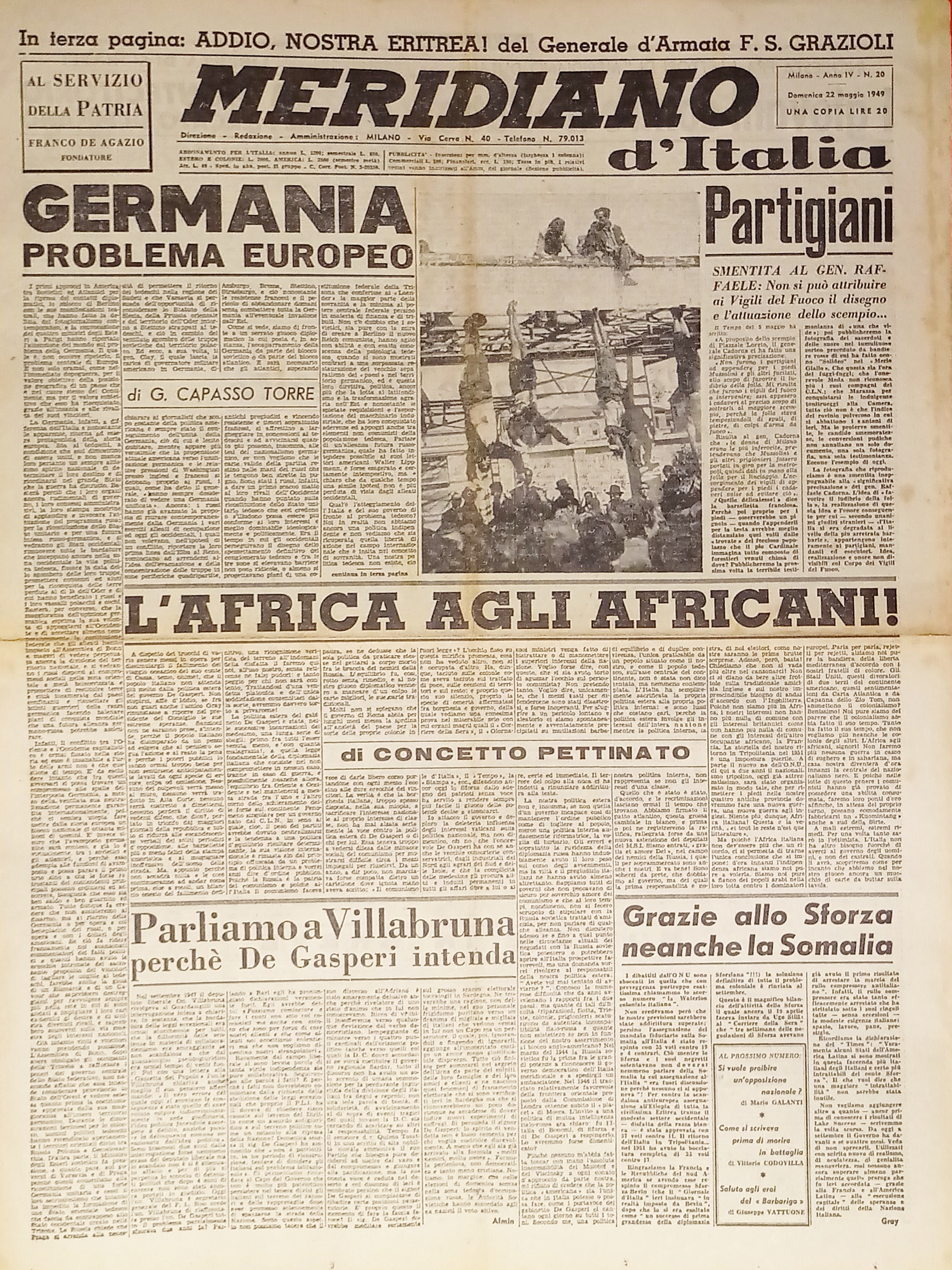 Giornale - Meridiano d'italia N. 20 - 1949 Germania problema …