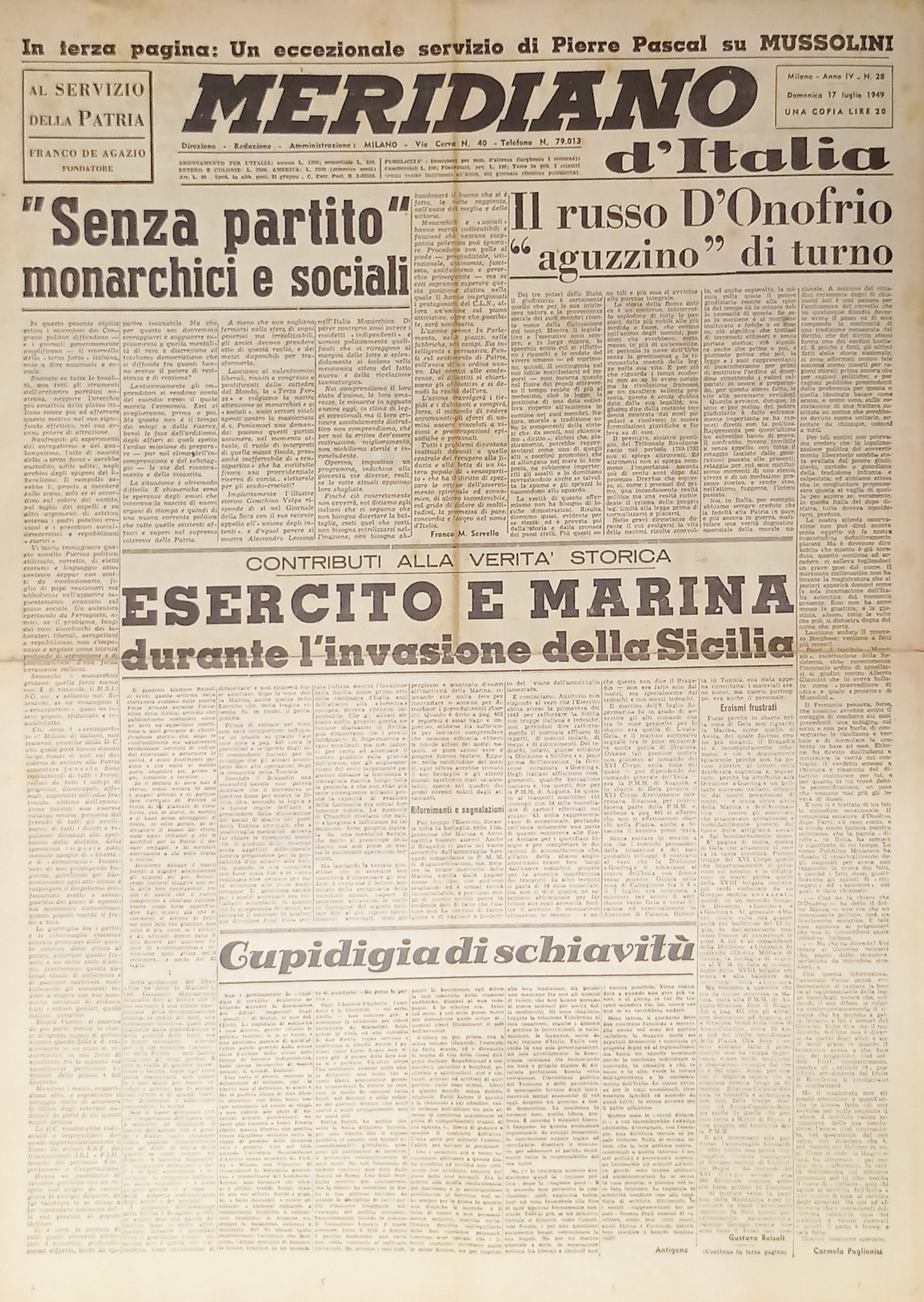 Giornale - Meridiano d'italia N. 28 - 1949 Il russo …