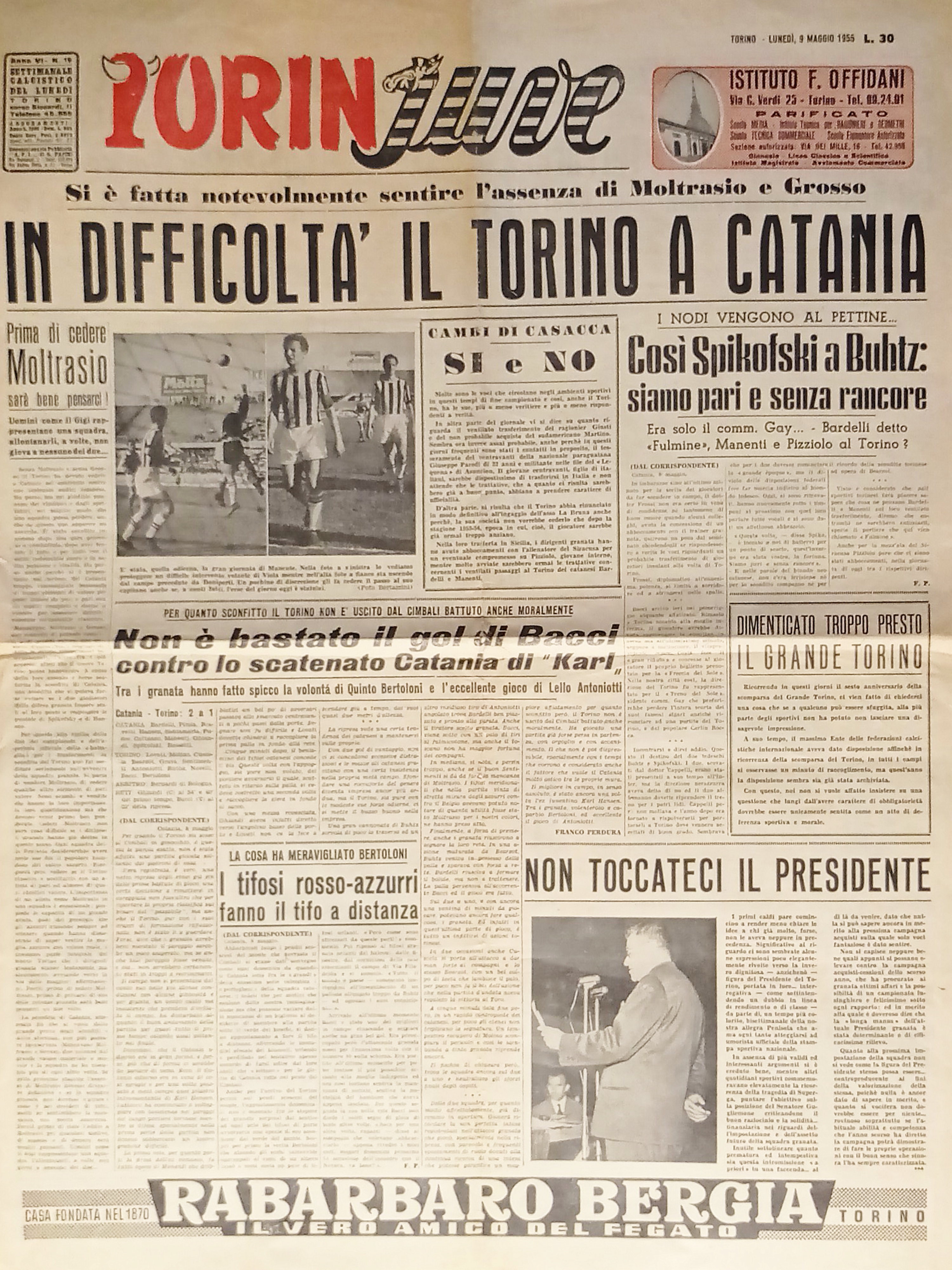 Giornale - Torin Juve N. 19 - 1955 In difficoltà …
