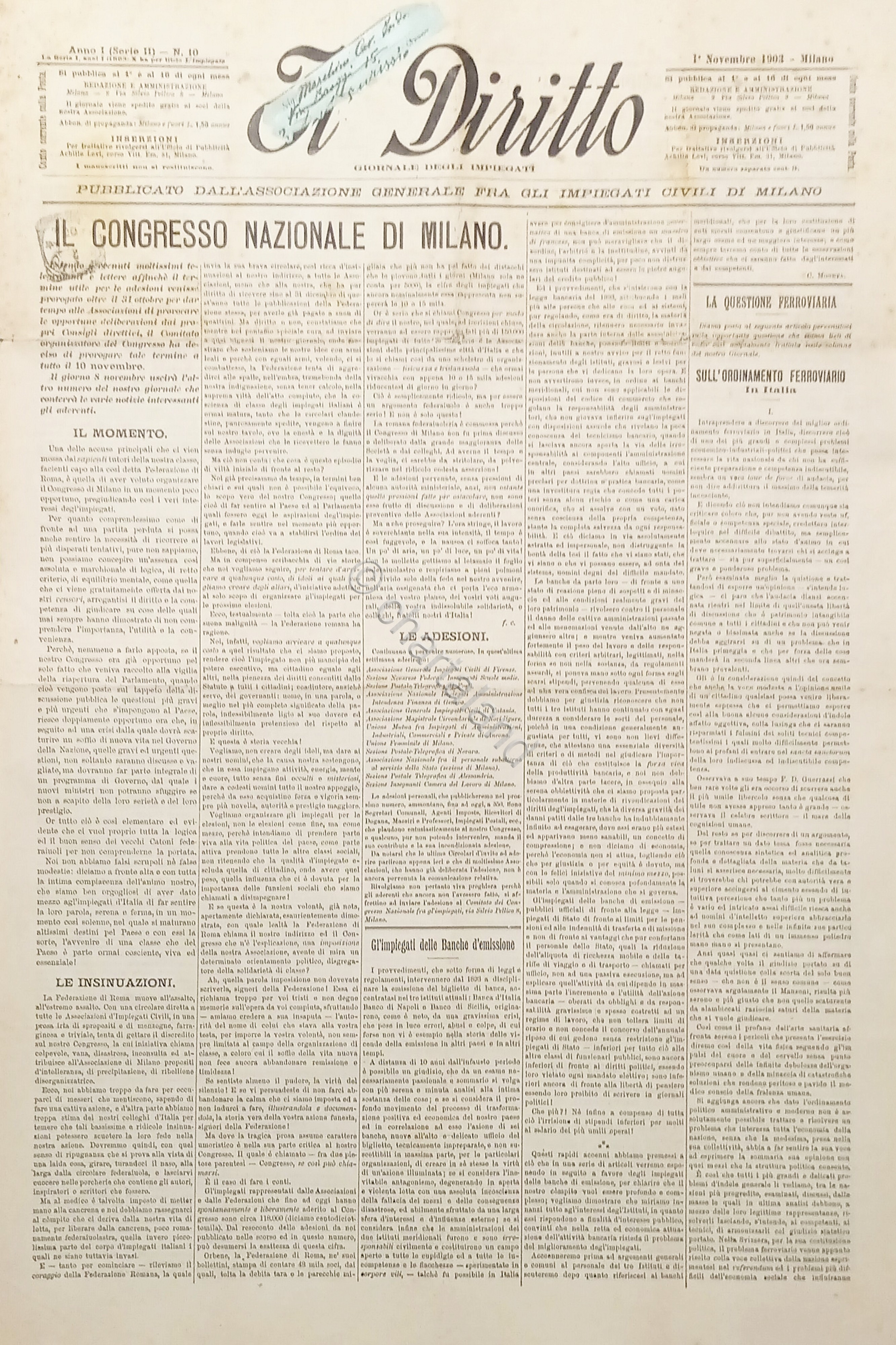 Giornale degli Impiegati - Il Diritto N. 10 - Congresso …