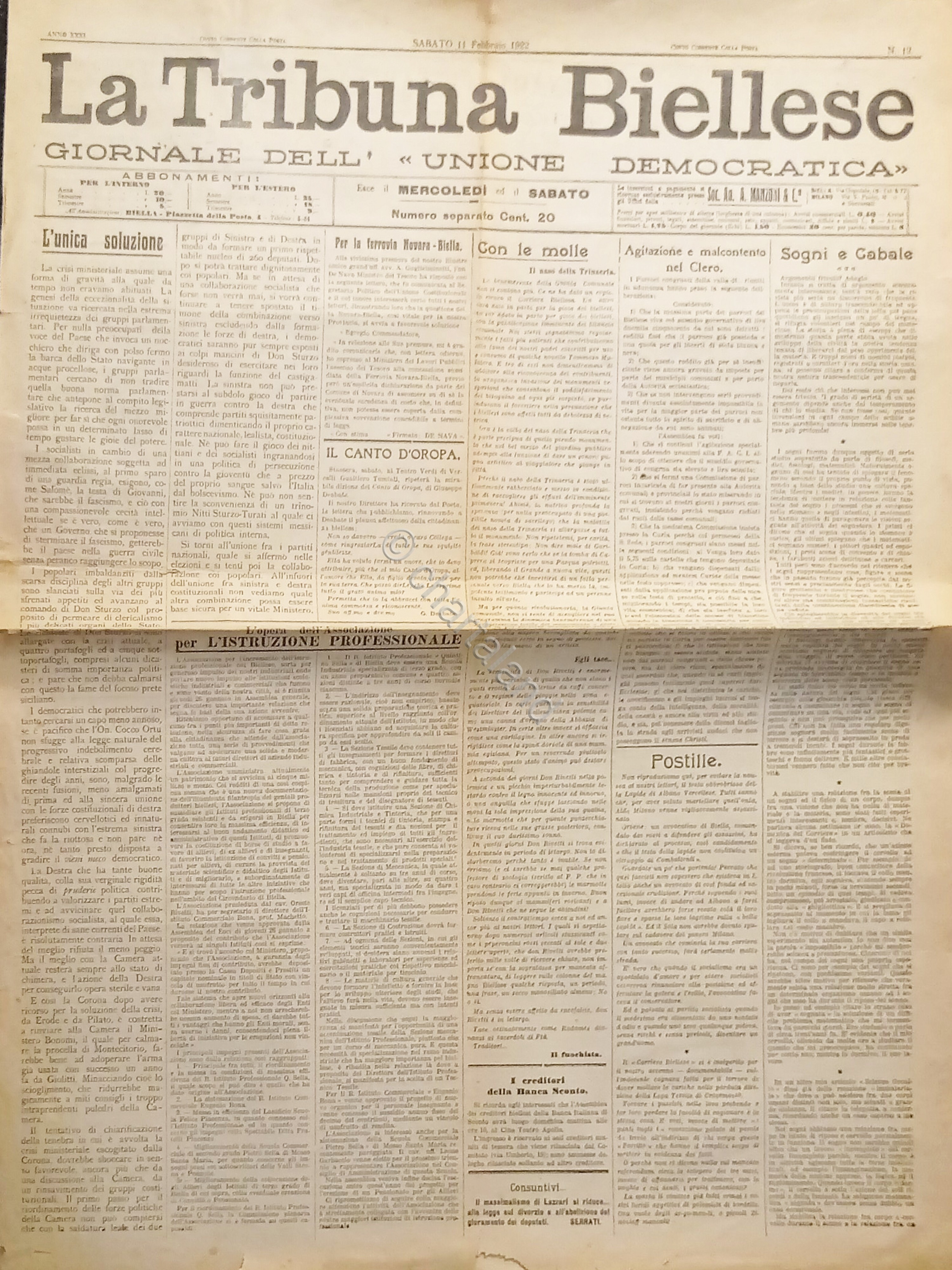 Giornale dell'Unione Democratica - La Tribuna Biellese N. 12 - …