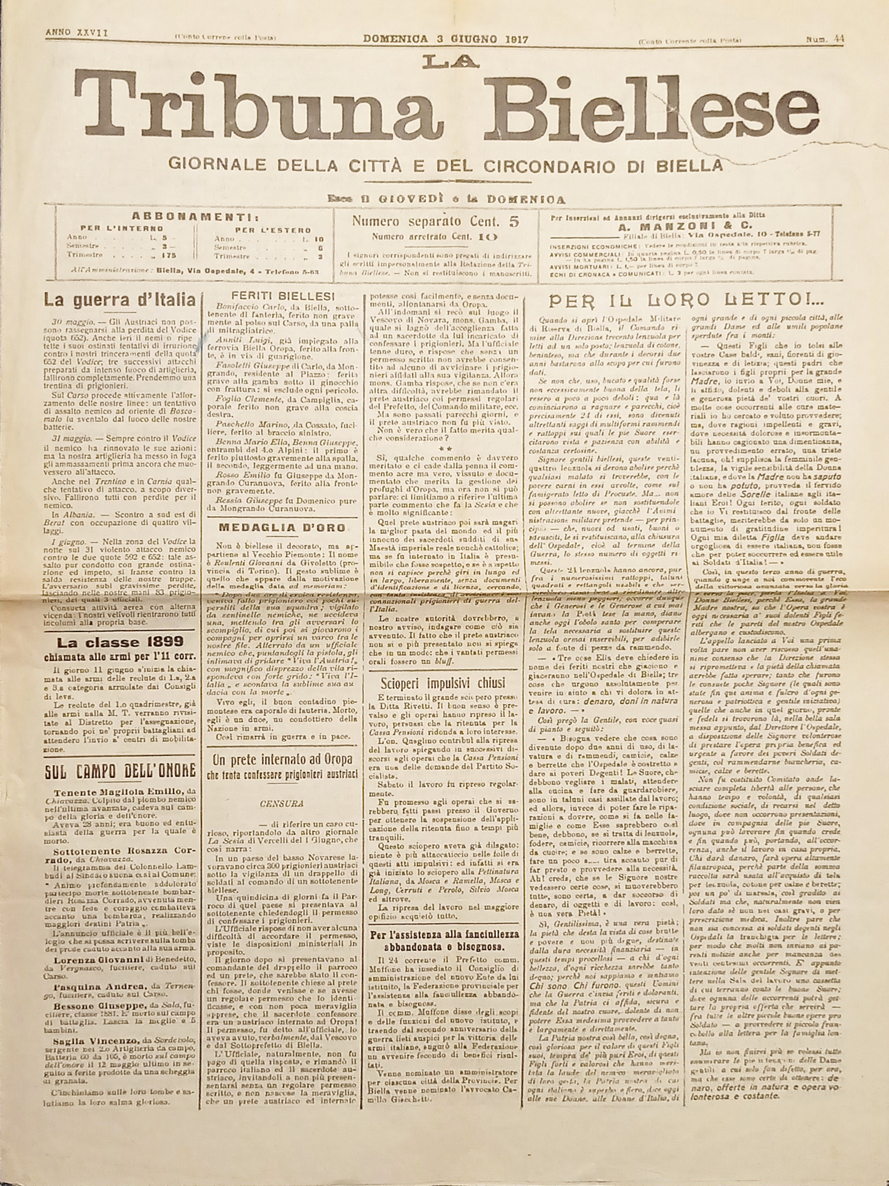 Giornale della Città e Circondario di Biella - La Tribuna …