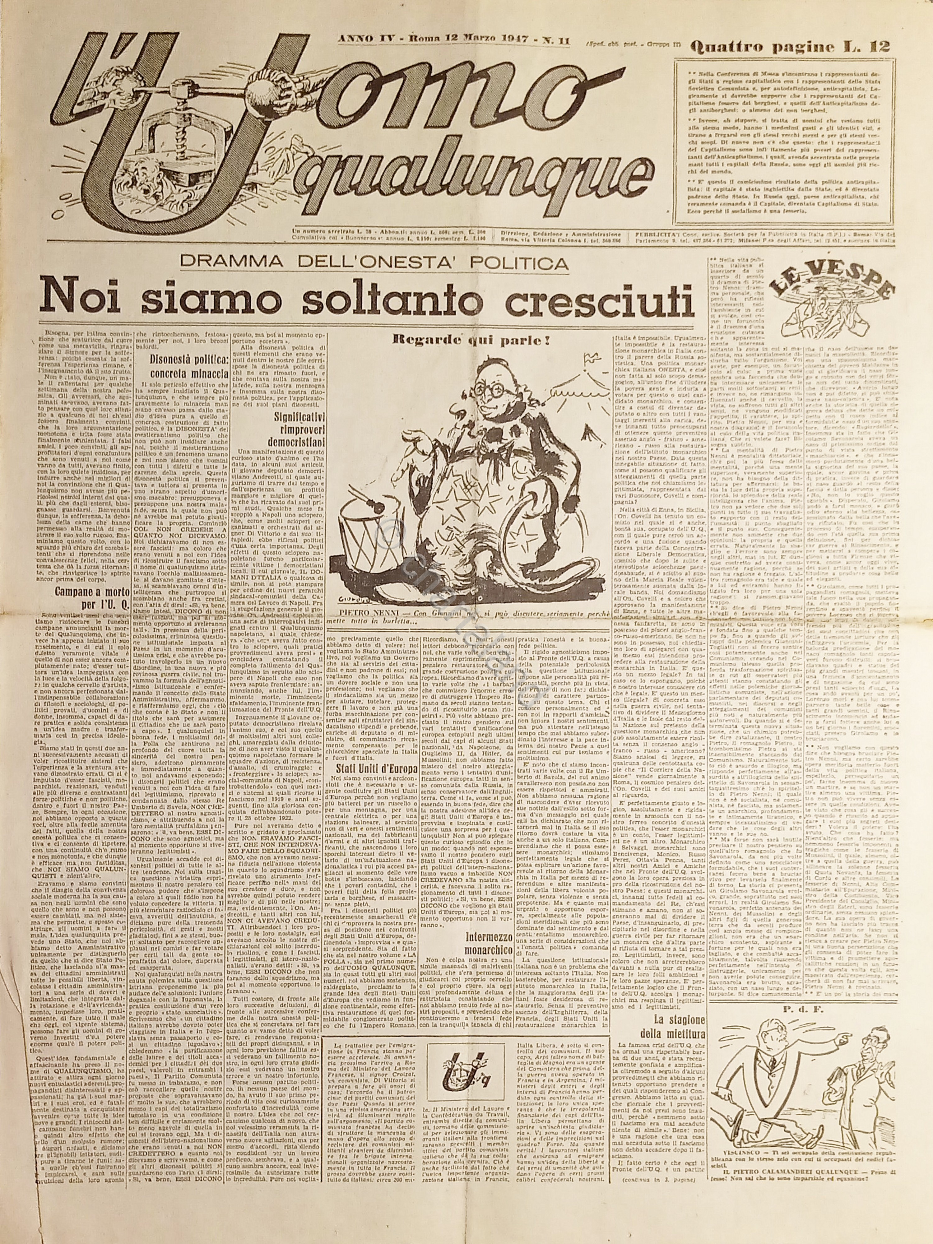 Giornale di G. Giannini - L'Uomo qualunque N. 11 - …